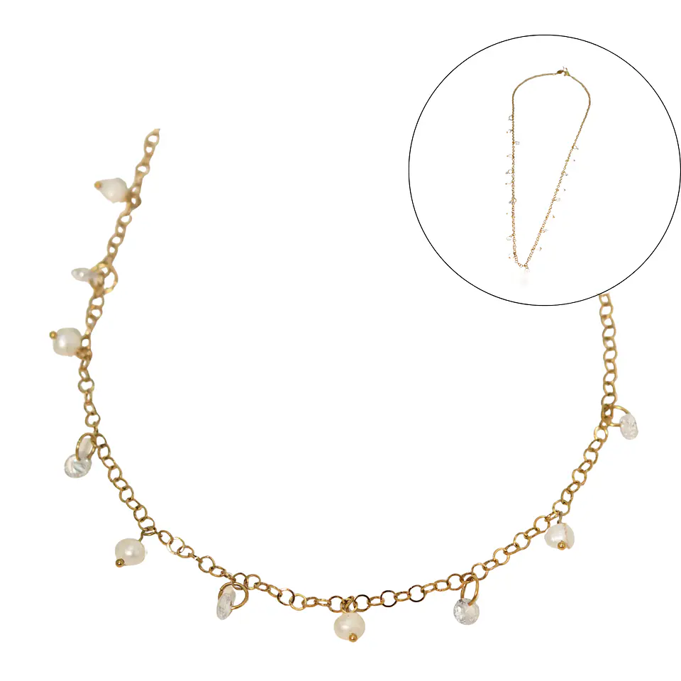 Collar largo 80cm ajustable Talasa zirconias y perlas chapado en oro Riviere 1
