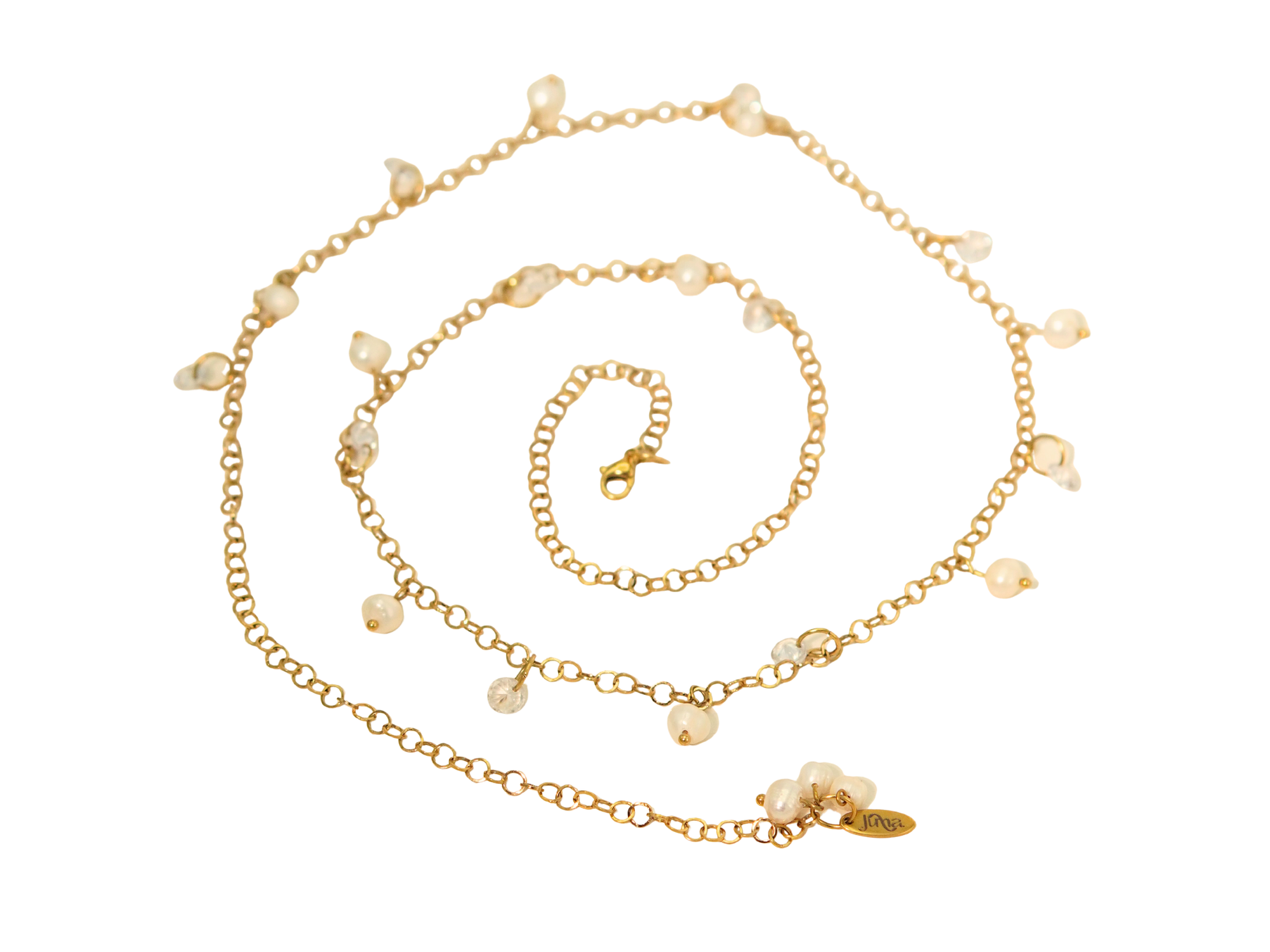 Collar largo 80cm ajustable Talasa zirconias y perlas chapado en oro Riviere 8