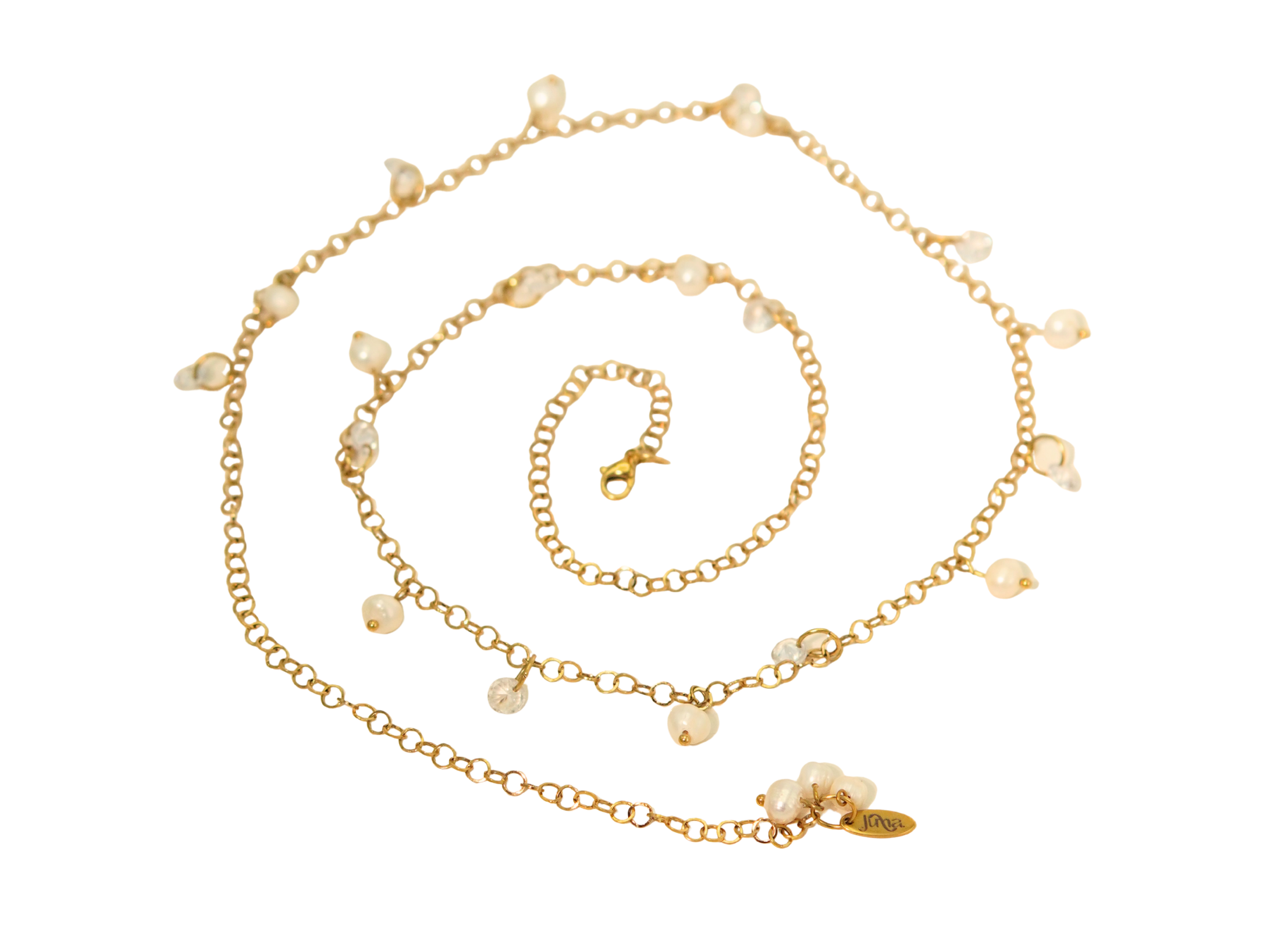 Collar largo 80cm ajustable Talasa zirconias y perlas chapado en oro Riviere 8