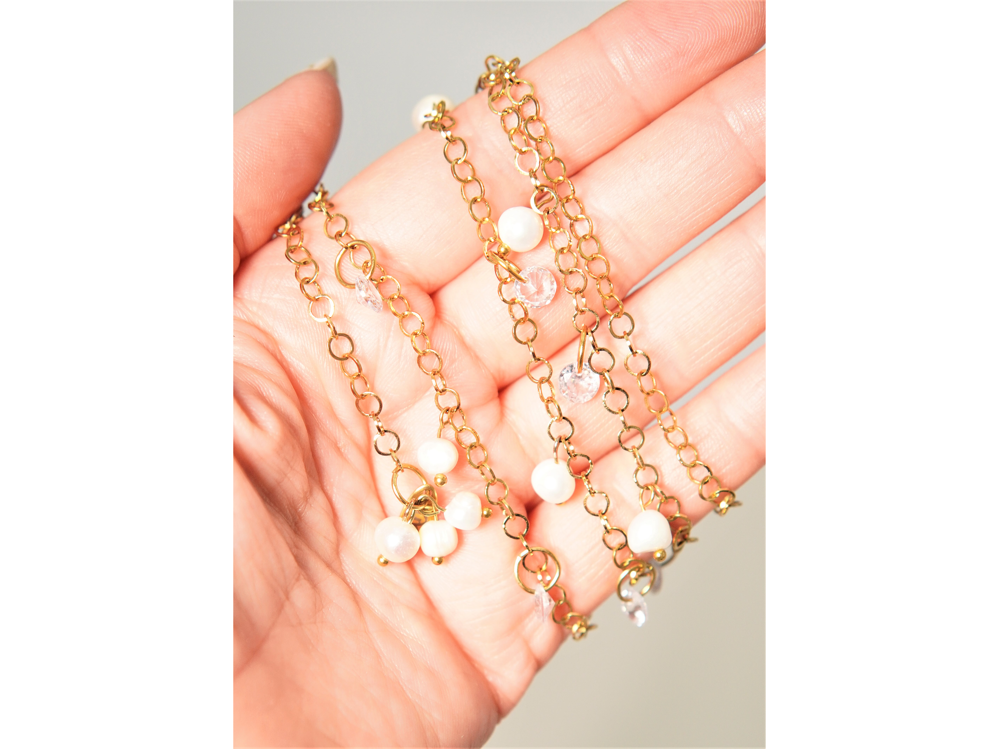 Collar largo 80cm ajustable Talasa zirconias y perlas chapado en oro Riviere 10