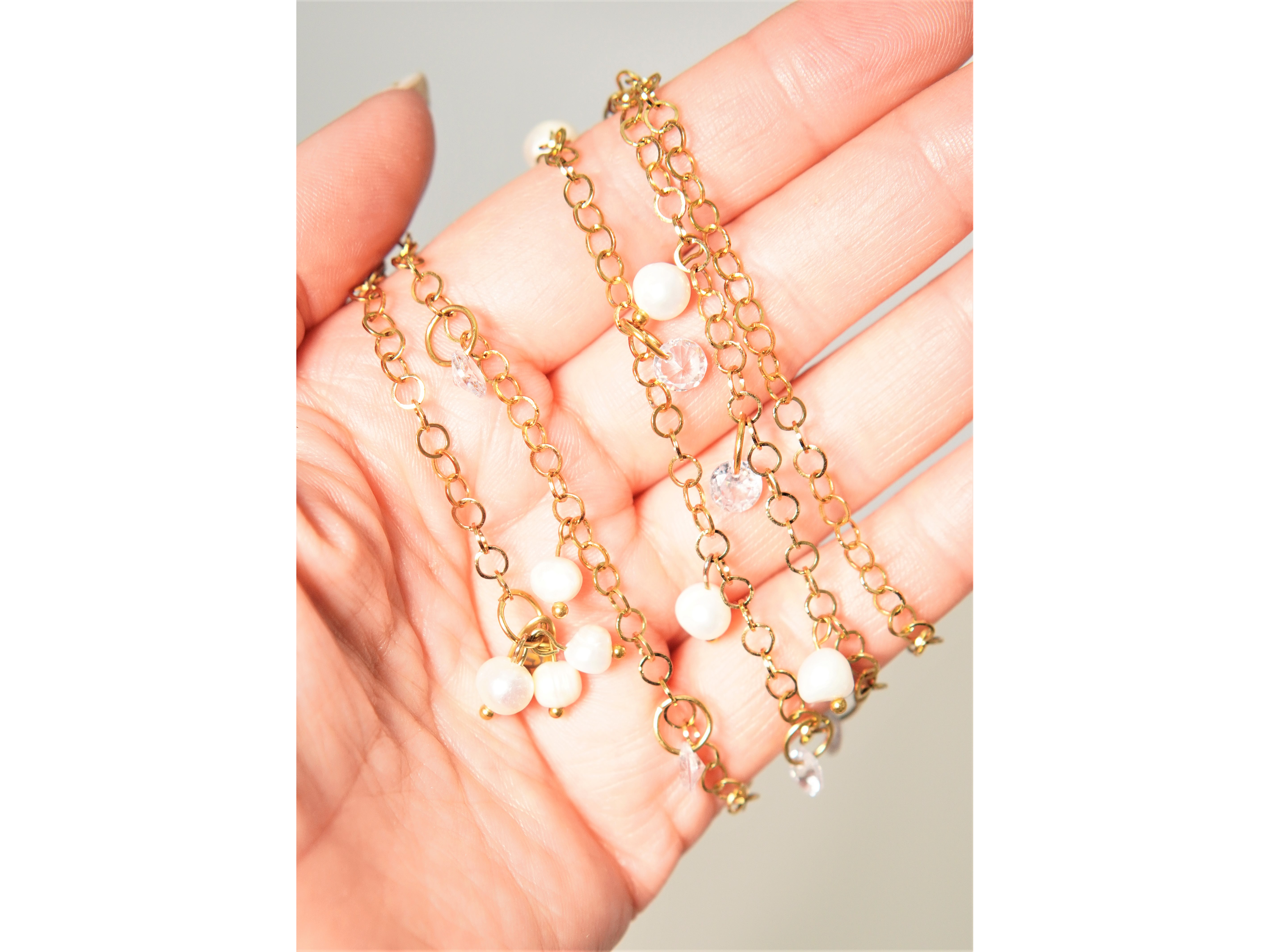 Collar largo 80cm ajustable Talasa zirconias y perlas chapado en oro Riviere 10