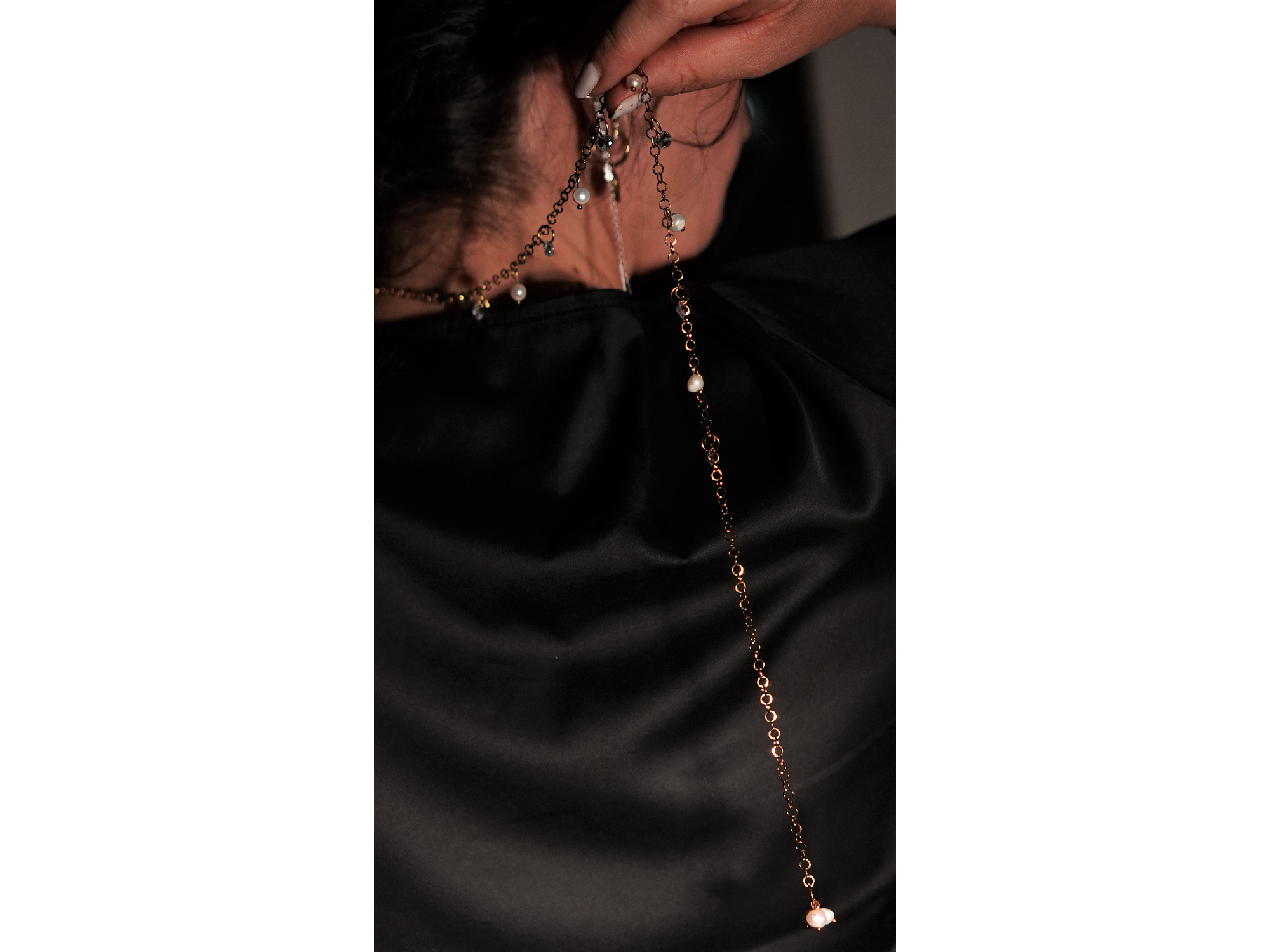 Collar largo 80cm ajustable Talasa zirconias y perlas chapado en oro Riviere 9