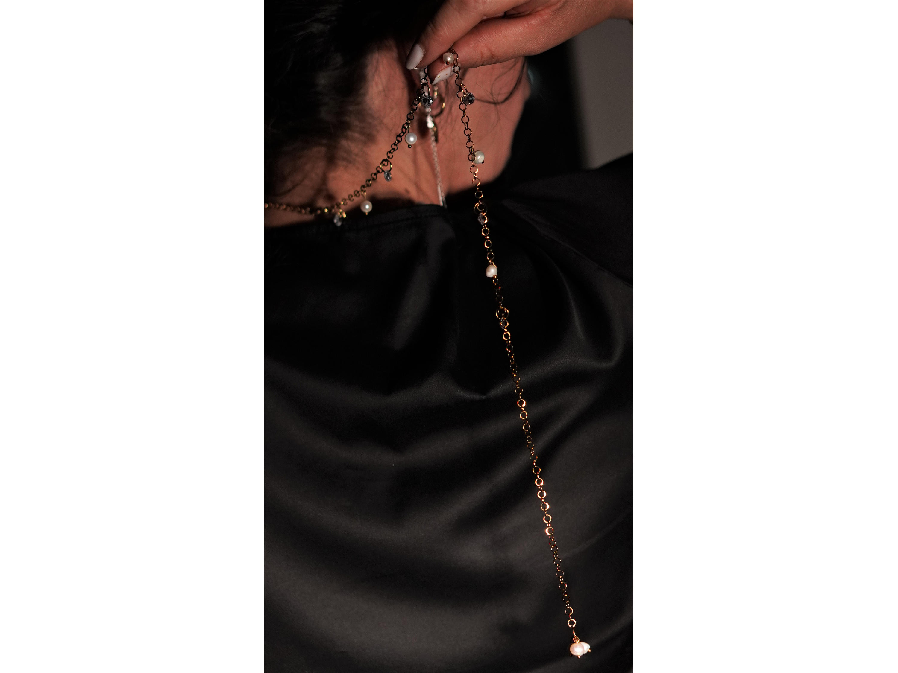 Collar largo 80cm ajustable Talasa zirconias y perlas chapado en oro Riviere 9