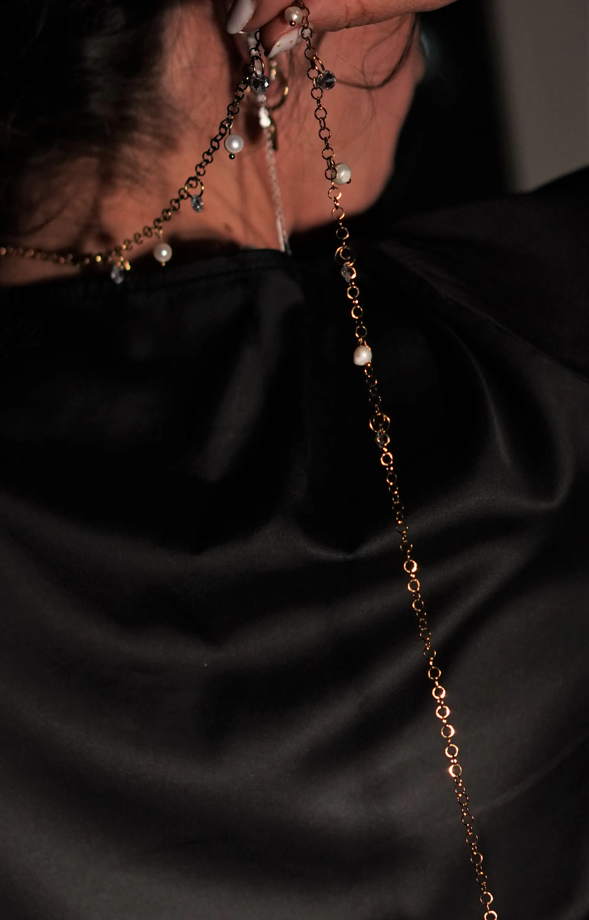 Collar largo 80cm ajustable Talasa zirconias y perlas chapado en oro Riviere 9