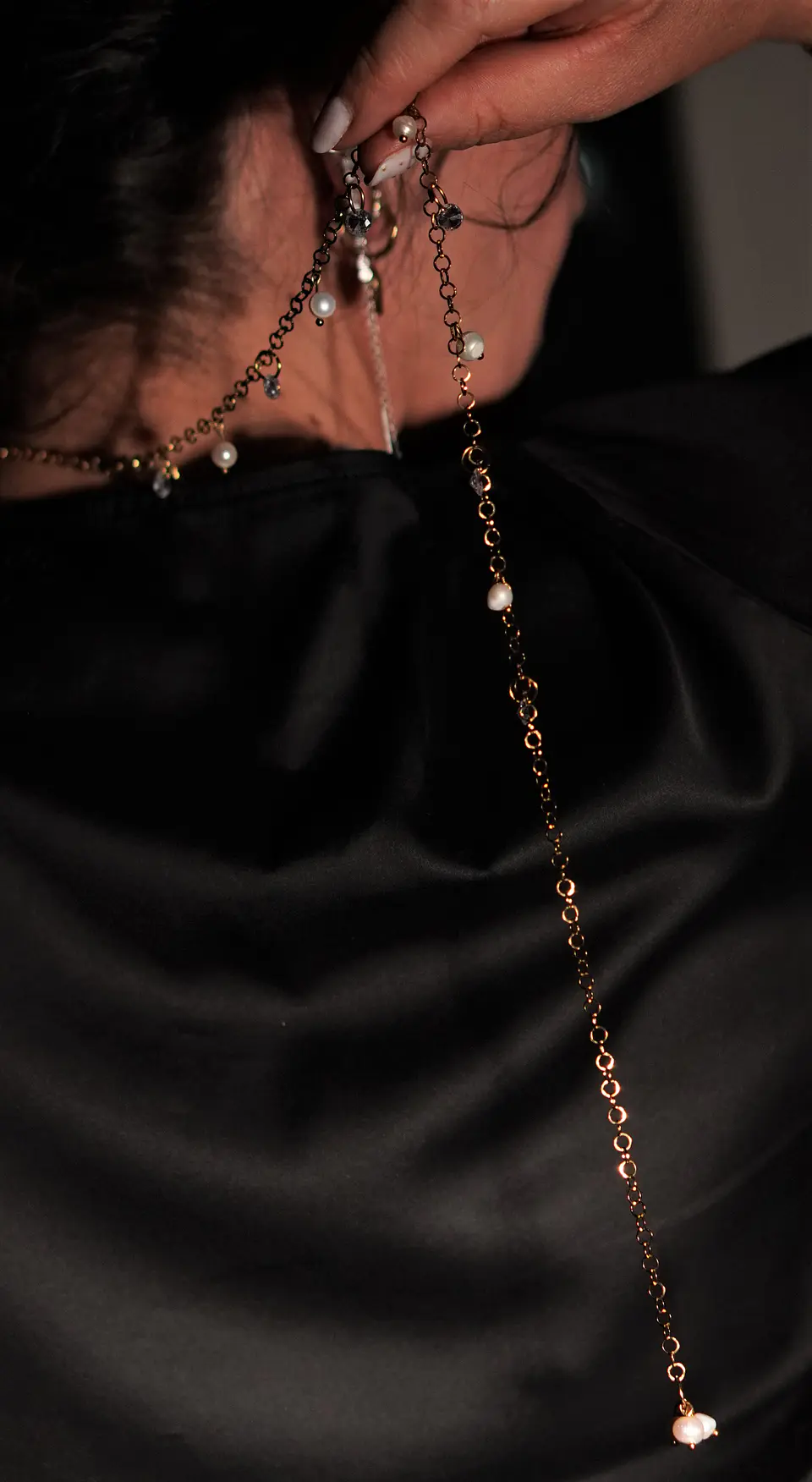 Collar largo 80cm ajustable Talasa zirconias y perlas chapado en oro Riviere 9