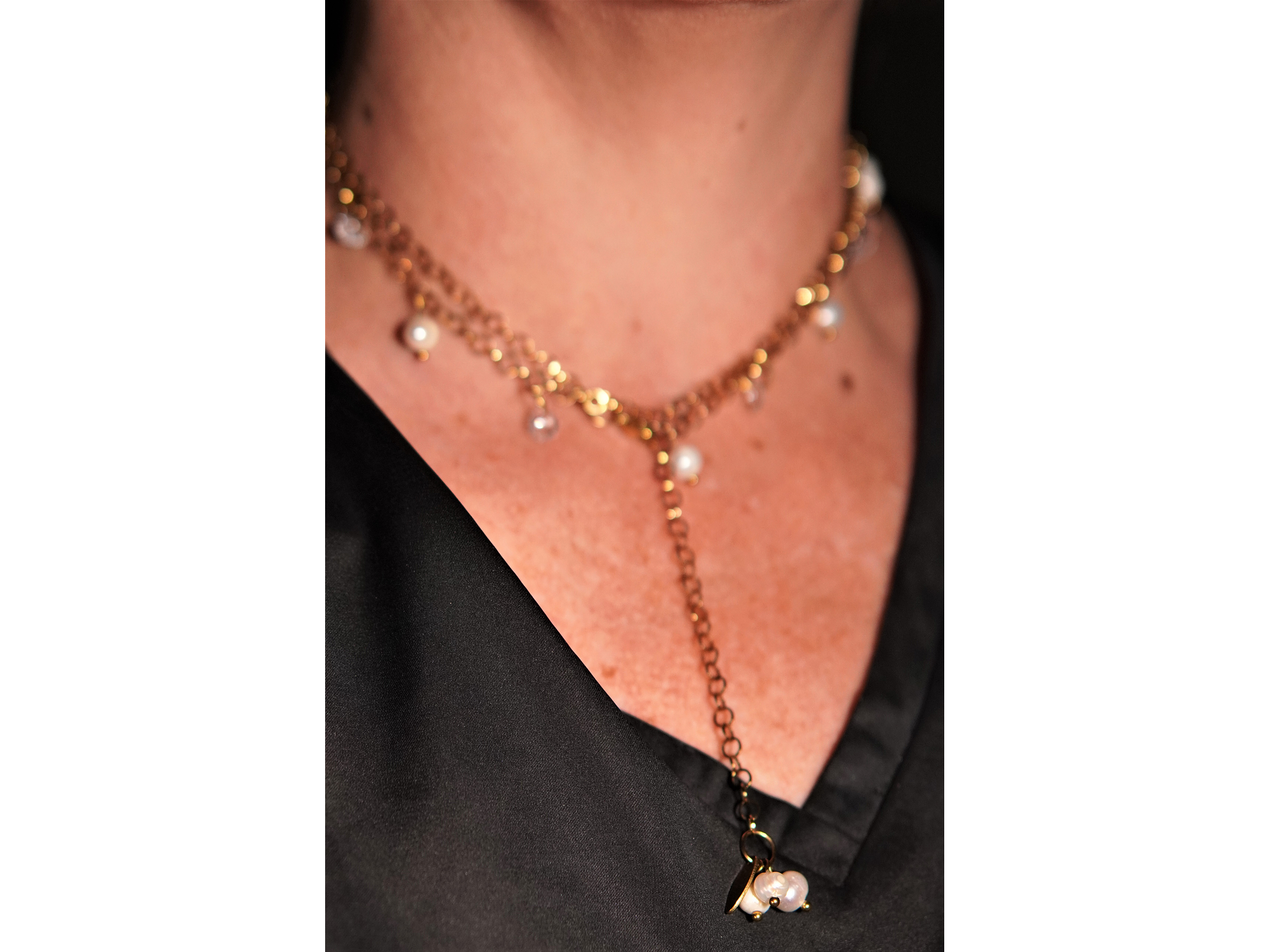 Collar largo 80cm ajustable Talasa zirconias y perlas chapado en oro Riviere 7