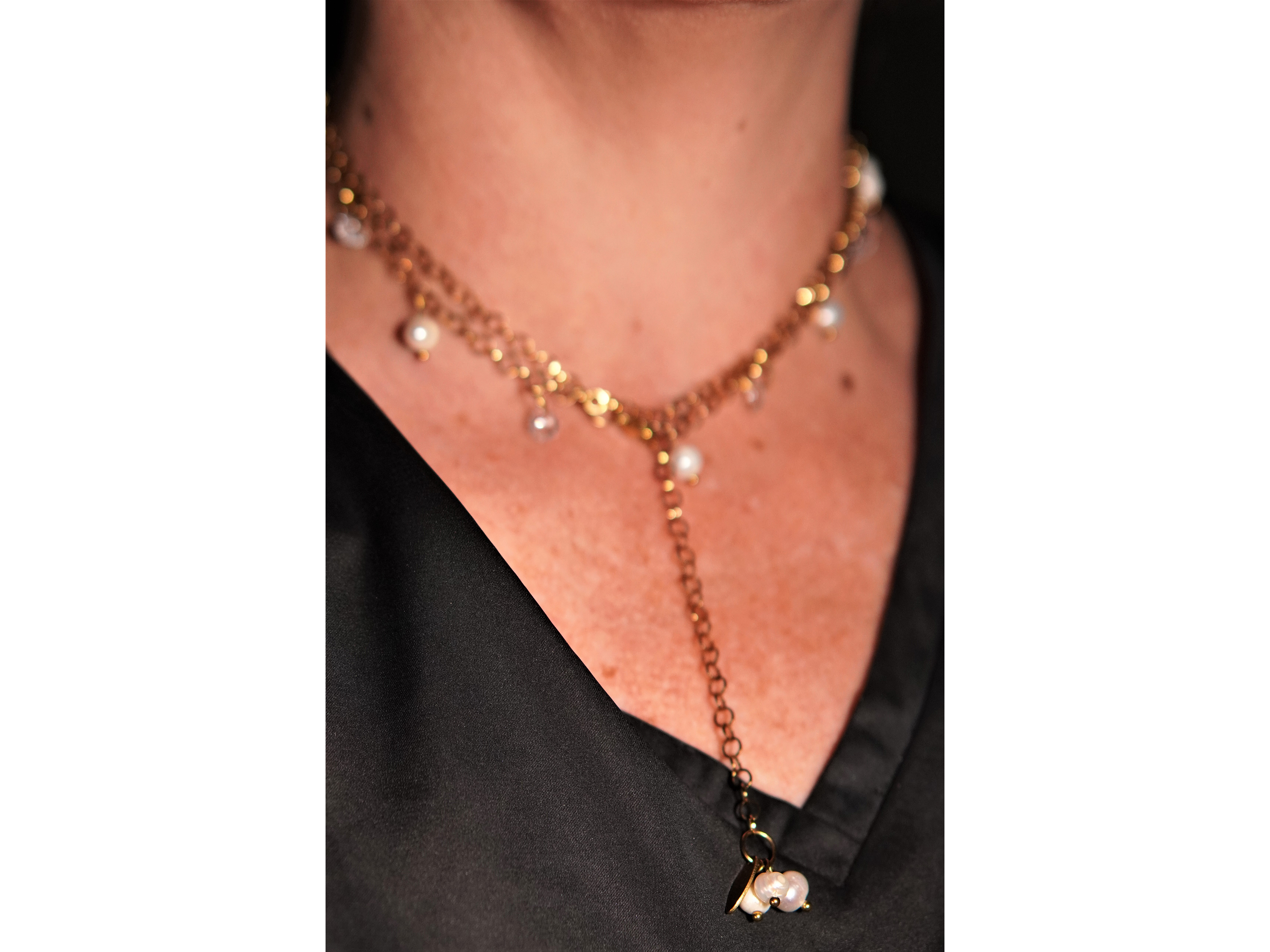 Collar largo 80cm ajustable Talasa zirconias y perlas chapado en oro Riviere 7