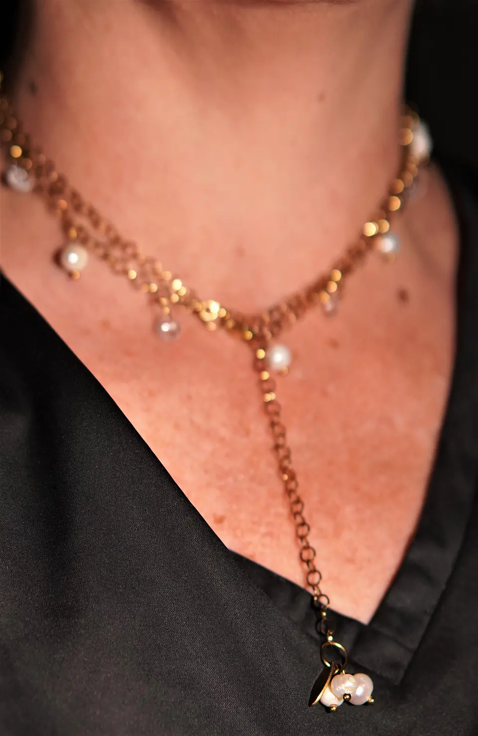 Collar largo 80cm ajustable Talasa zirconias y perlas chapado en oro Riviere 7