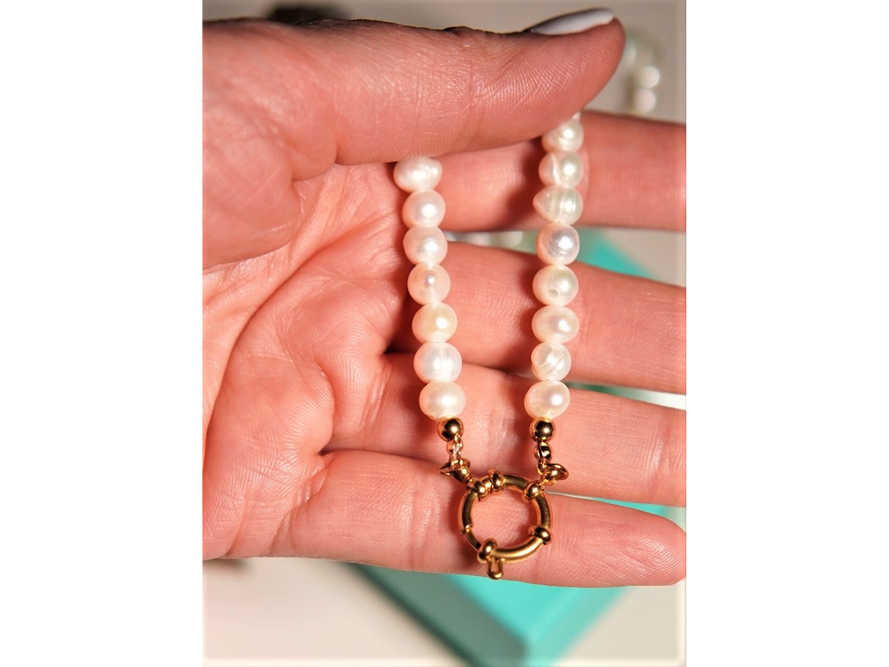 Gargantilla choker perlas naturales de rio chapado en oro 18k Riviere 13