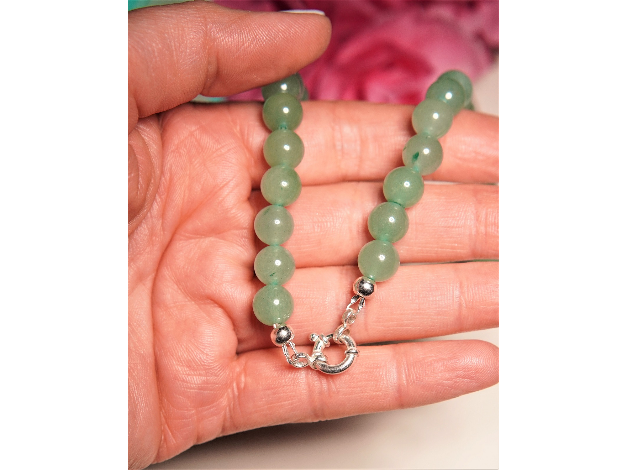 Gargantilla choker jade natural plata 925 Terranova 8