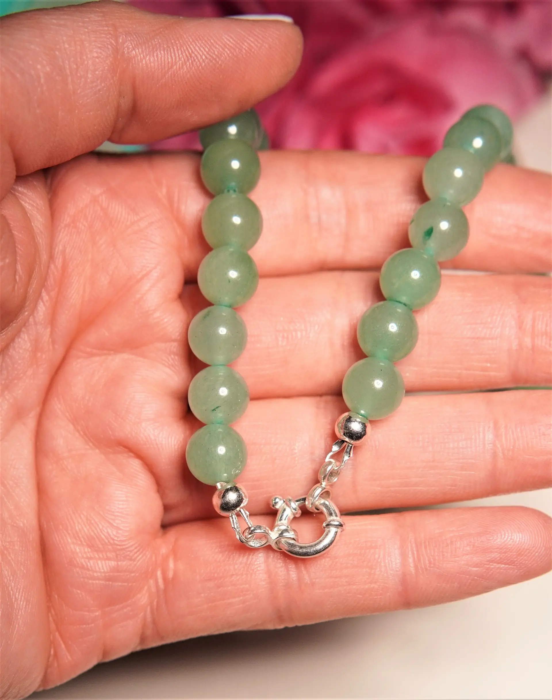Gargantilla choker jade verde natural plata 925 Terranova 8