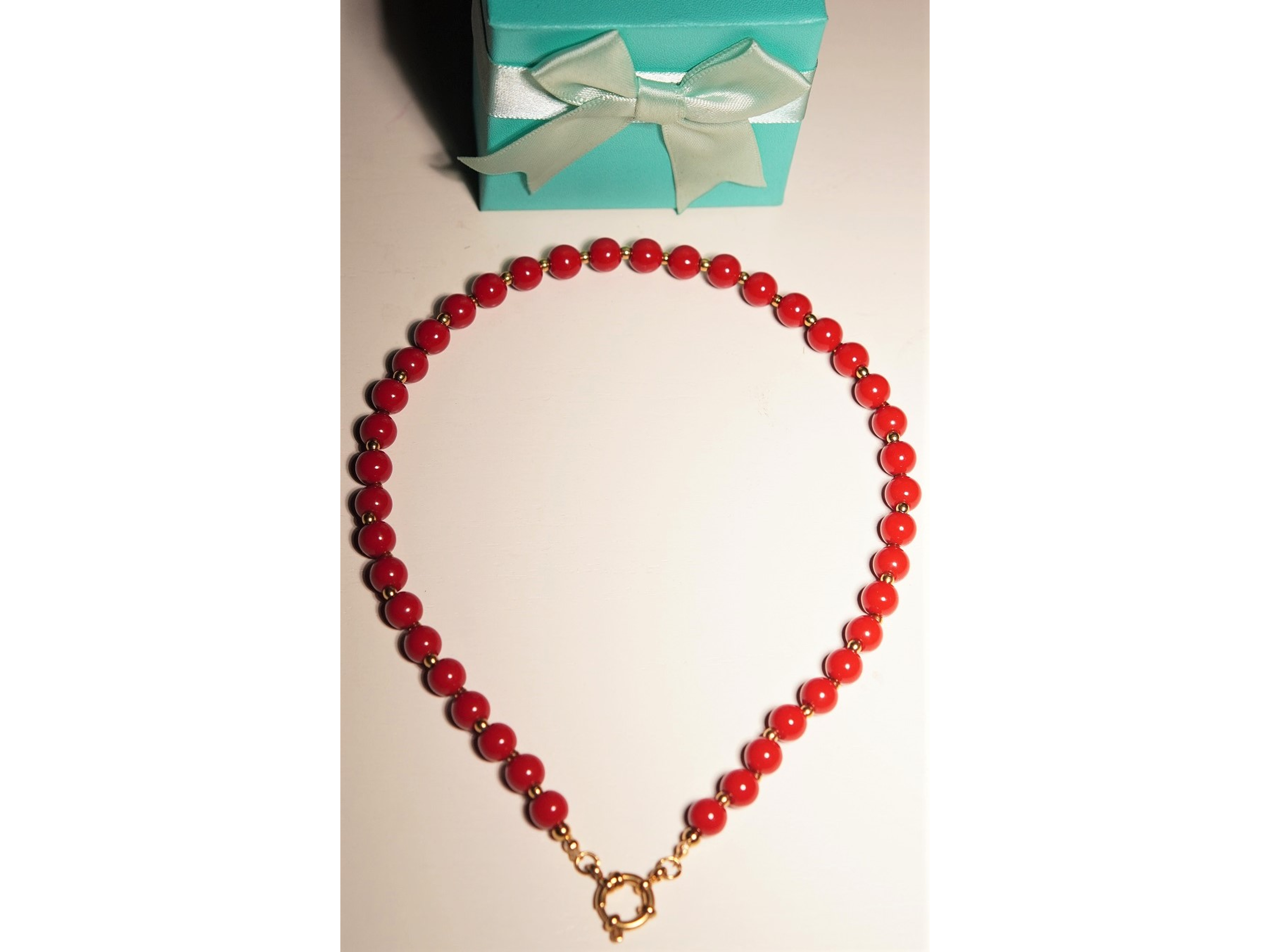Gargantilla choker jade rojo natural chapado en oro 18k Terranova 2