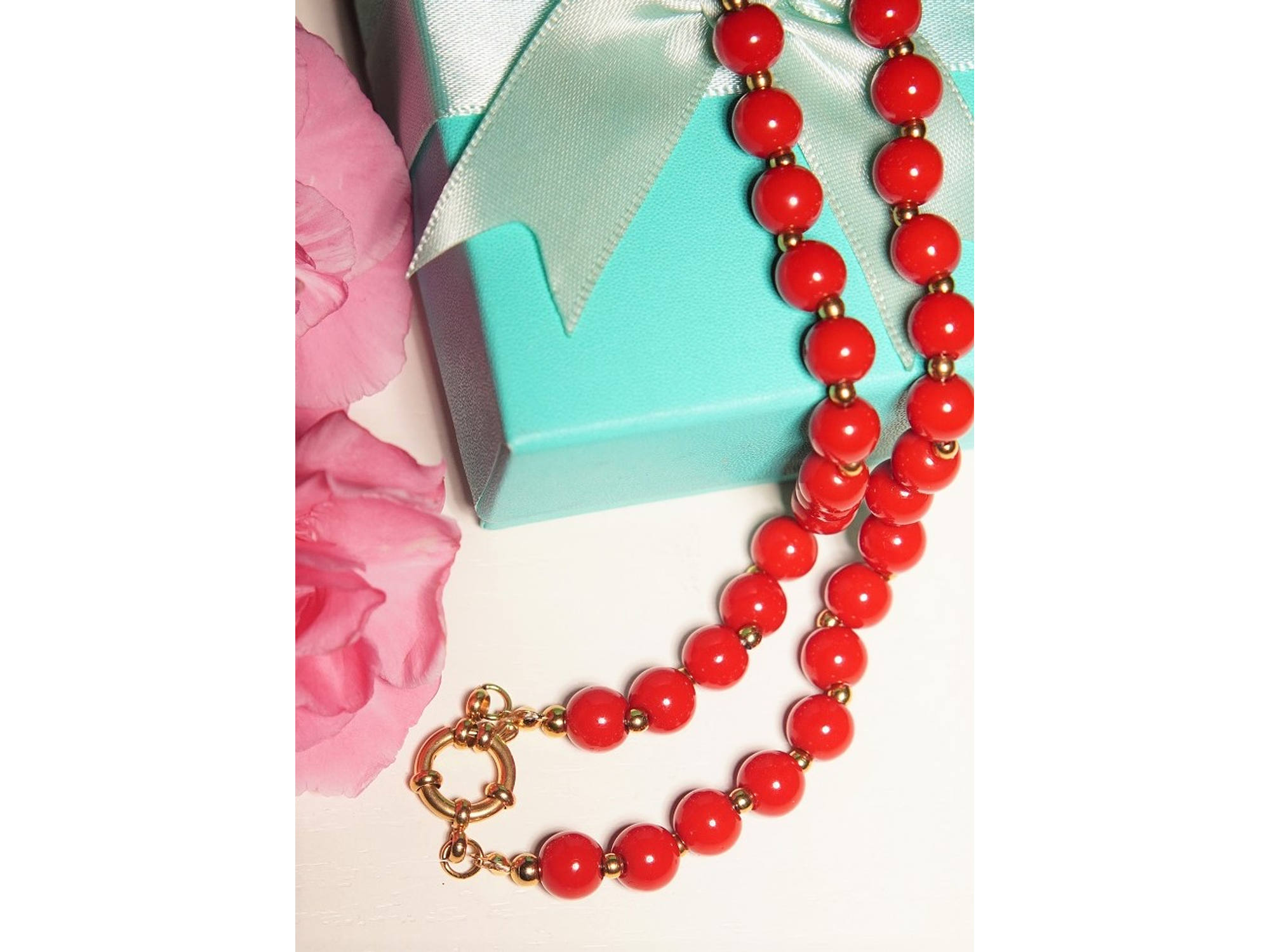 Gargantilla choker jade rojo natural chapado en oro 18k Terranova 9