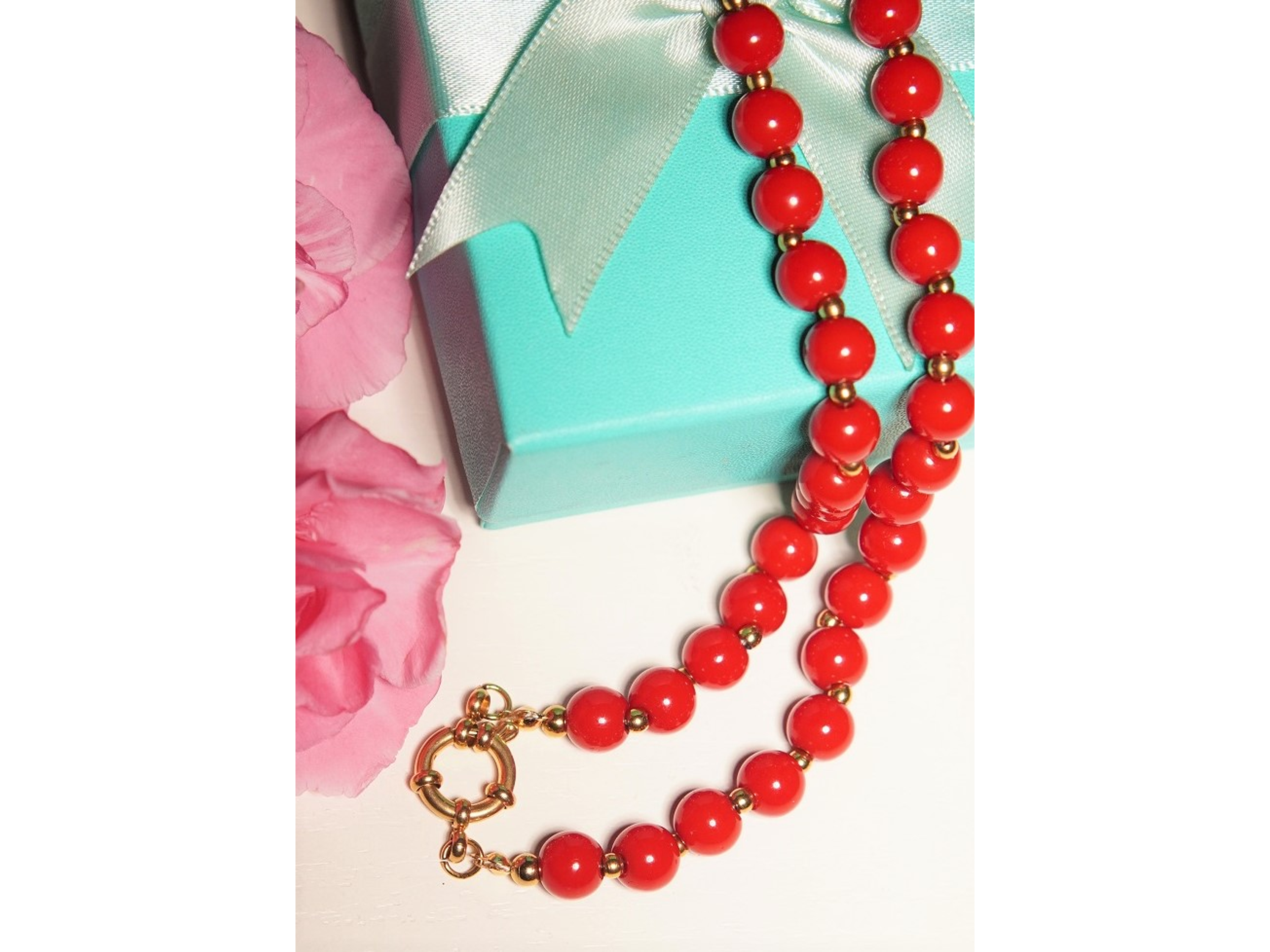 Gargantilla choker jade rojo natural chapado en oro 18k Terranova 9