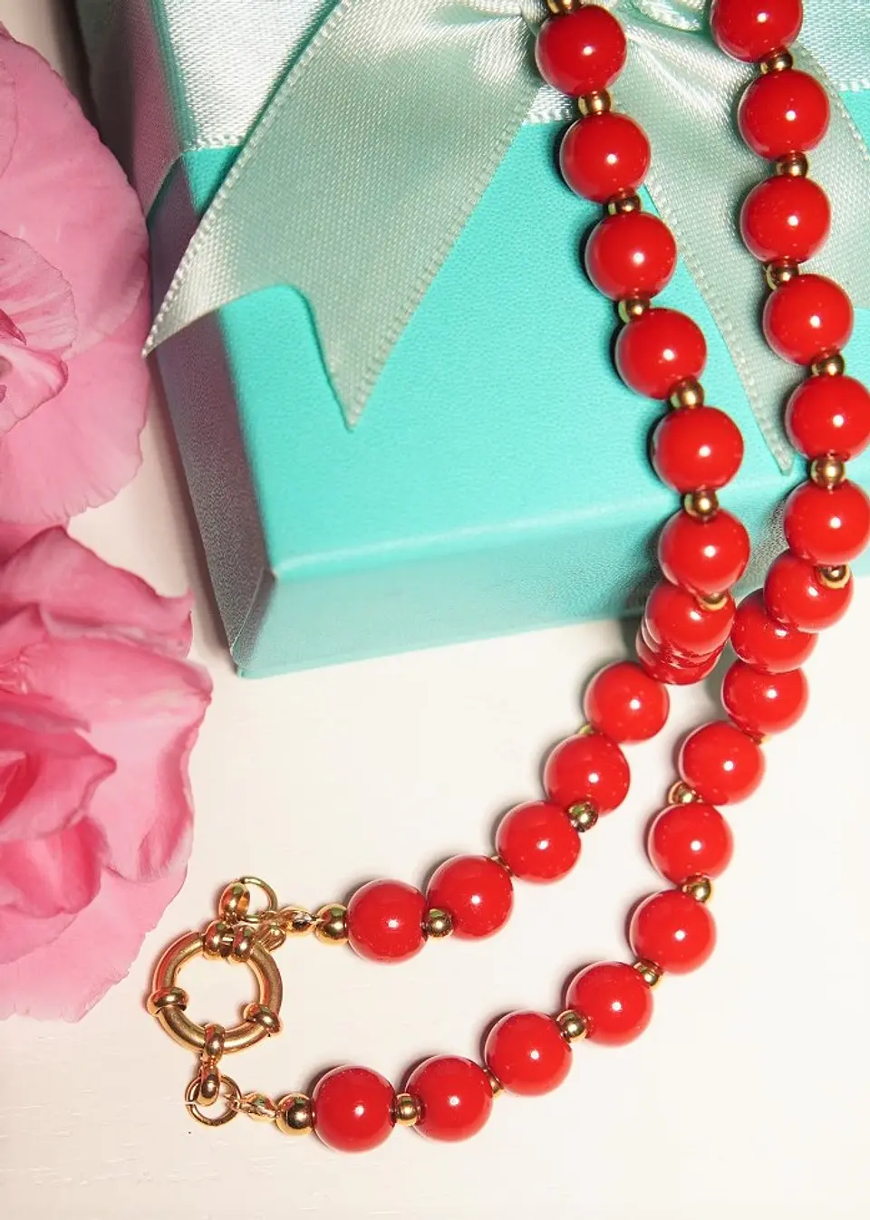 Gargantilla choker jade rojo natural chapado en oro 18k Terranova 9
