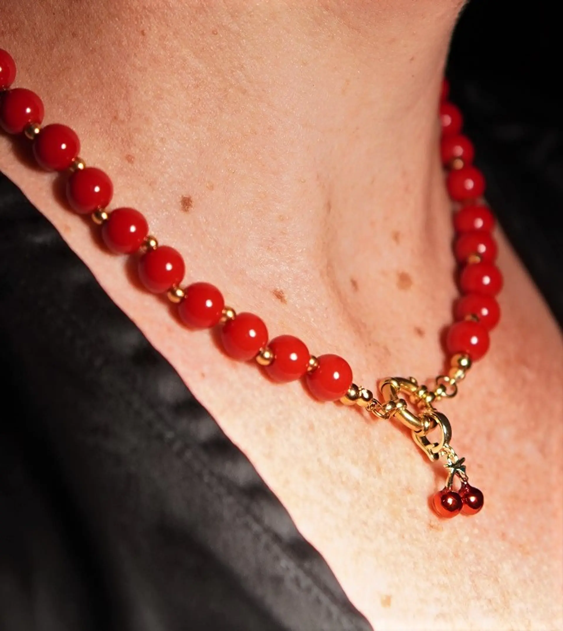 Gargantilla choker jade rojo natural chapado en oro 18k Terranova 8
