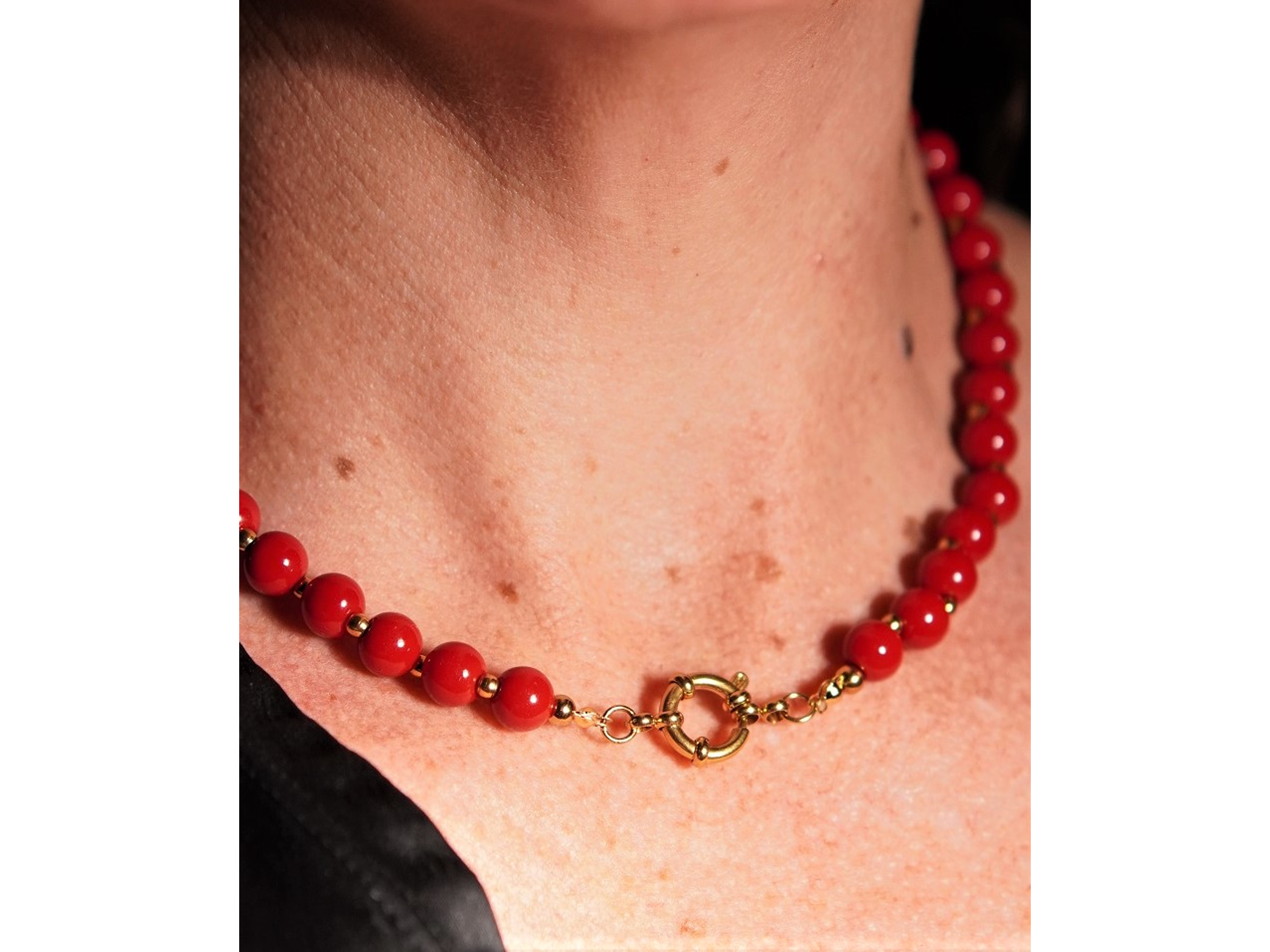 Gargantilla choker jade rojo natural chapado en oro 18k Terranova 3