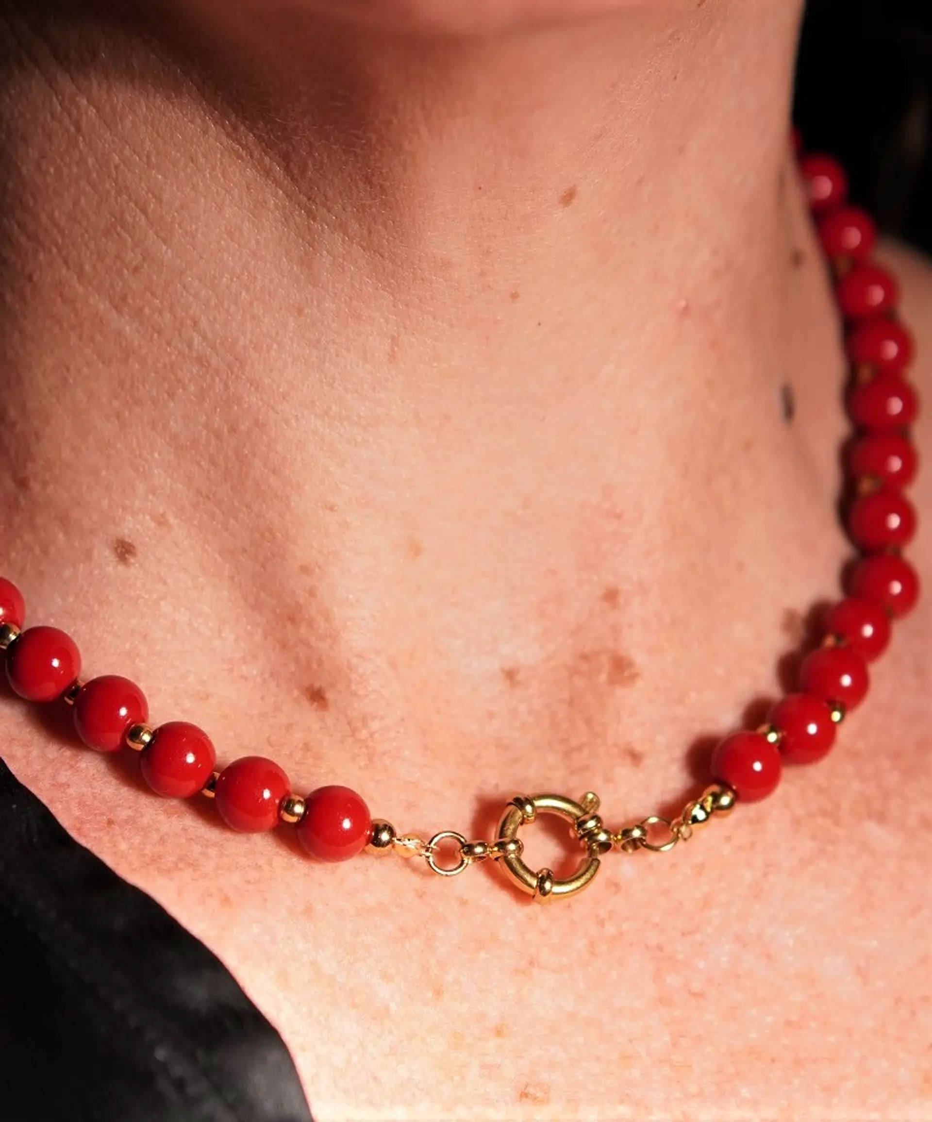 Gargantilla choker jade rojo natural chapado en oro 18k Terranova 3