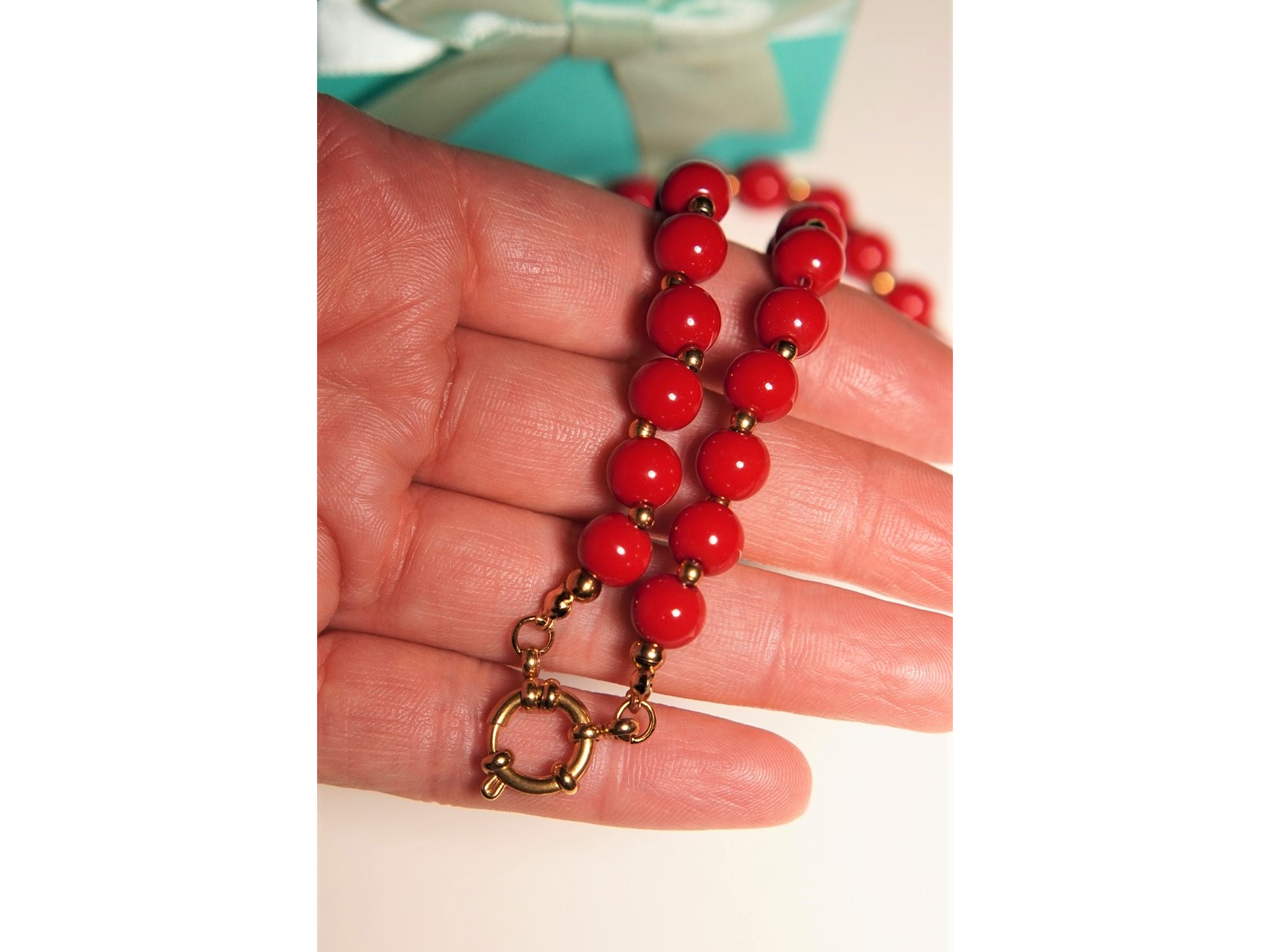 Gargantilla choker jade rojo natural chapado en oro 18k Terranova 6