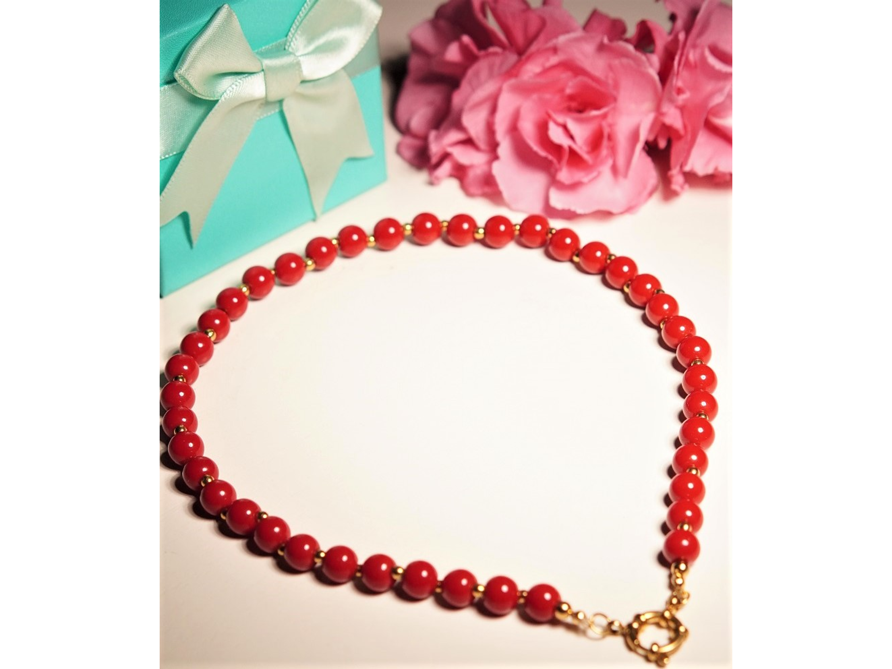 Gargantilla choker jade rojo natural chapado en oro 18k Terranova 5