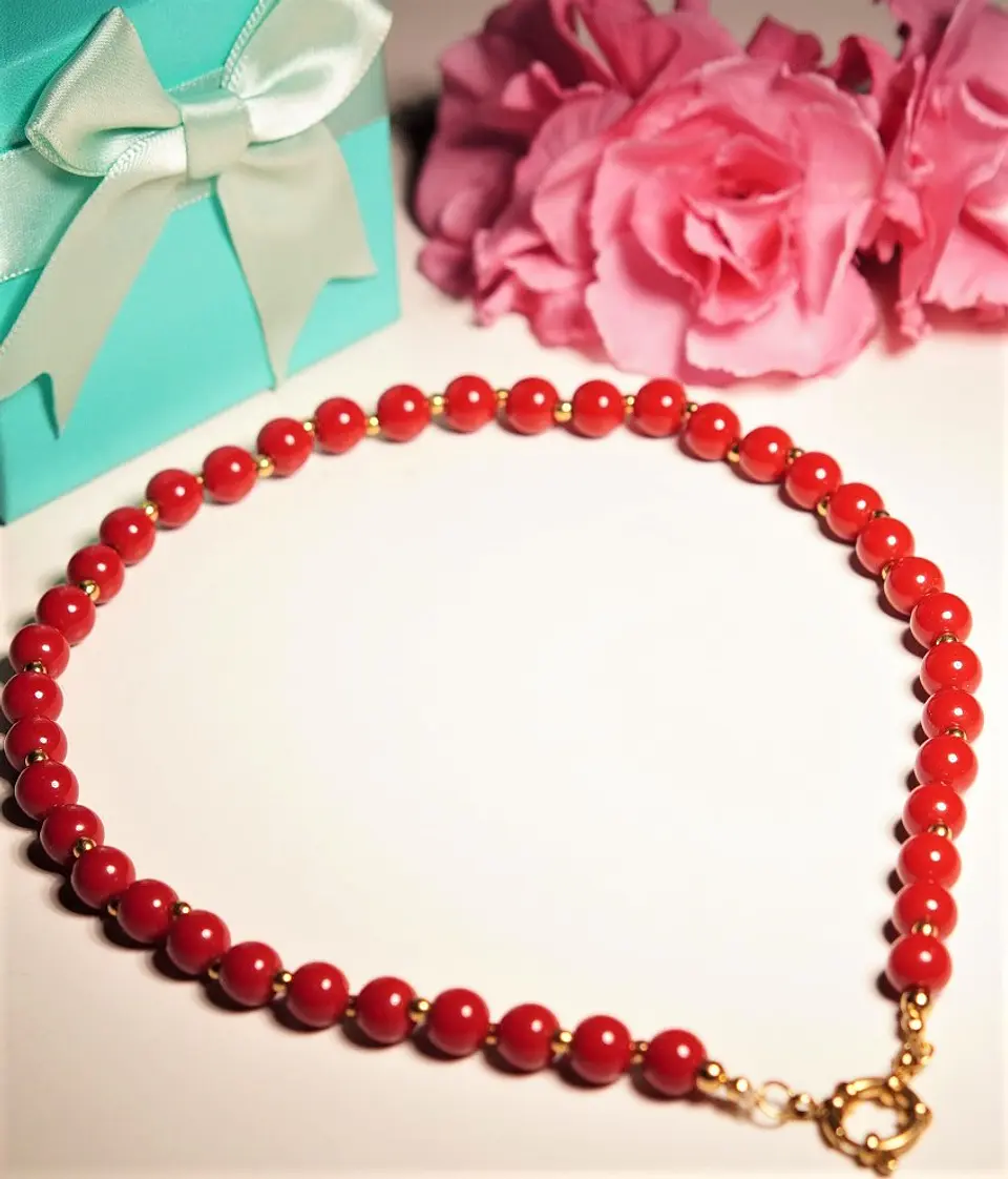Gargantilla choker jade rojo natural chapado en oro 18k Terranova 5