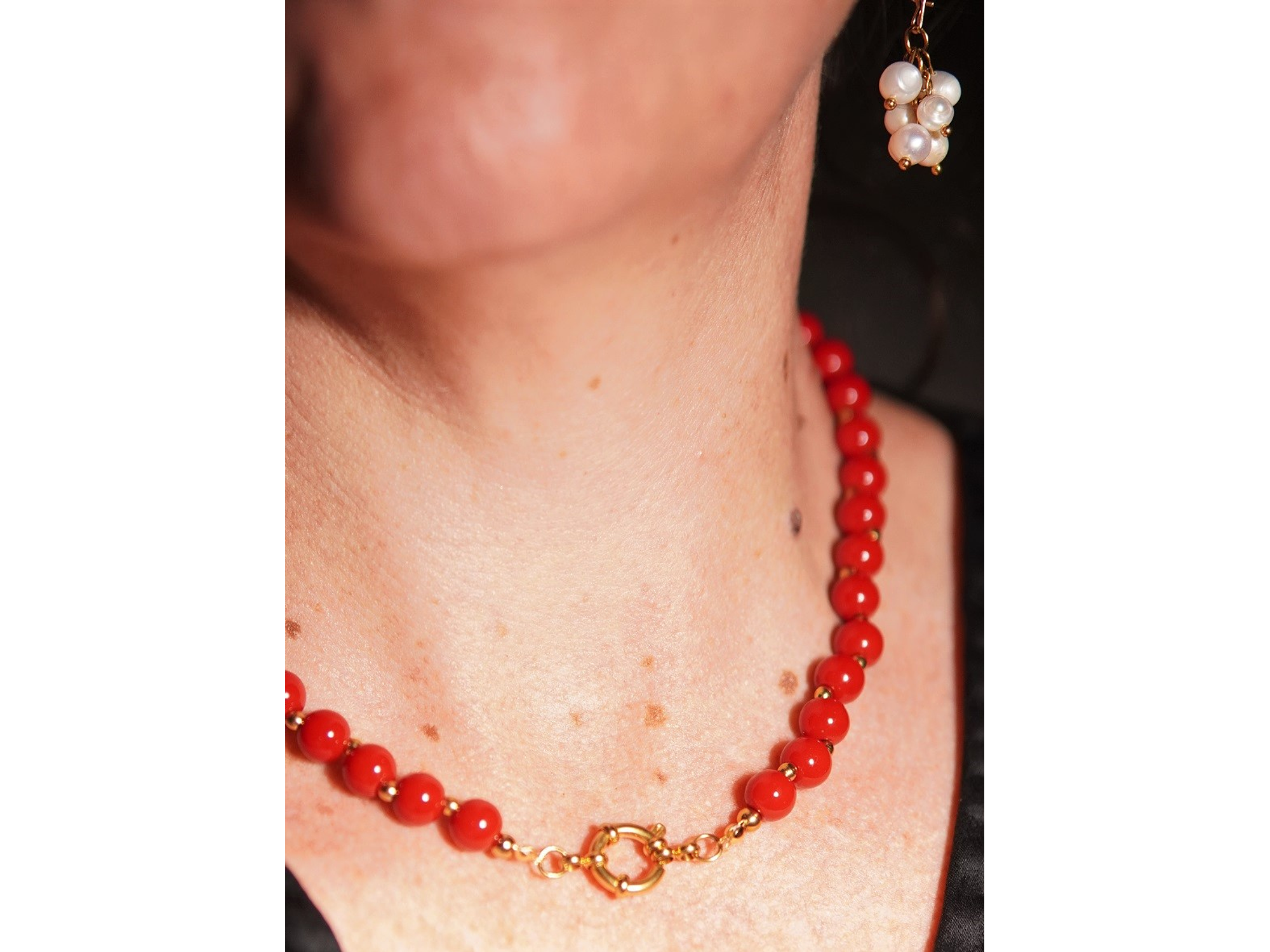 Gargantilla choker jade rojo natural chapado en oro 18k Terranova 10