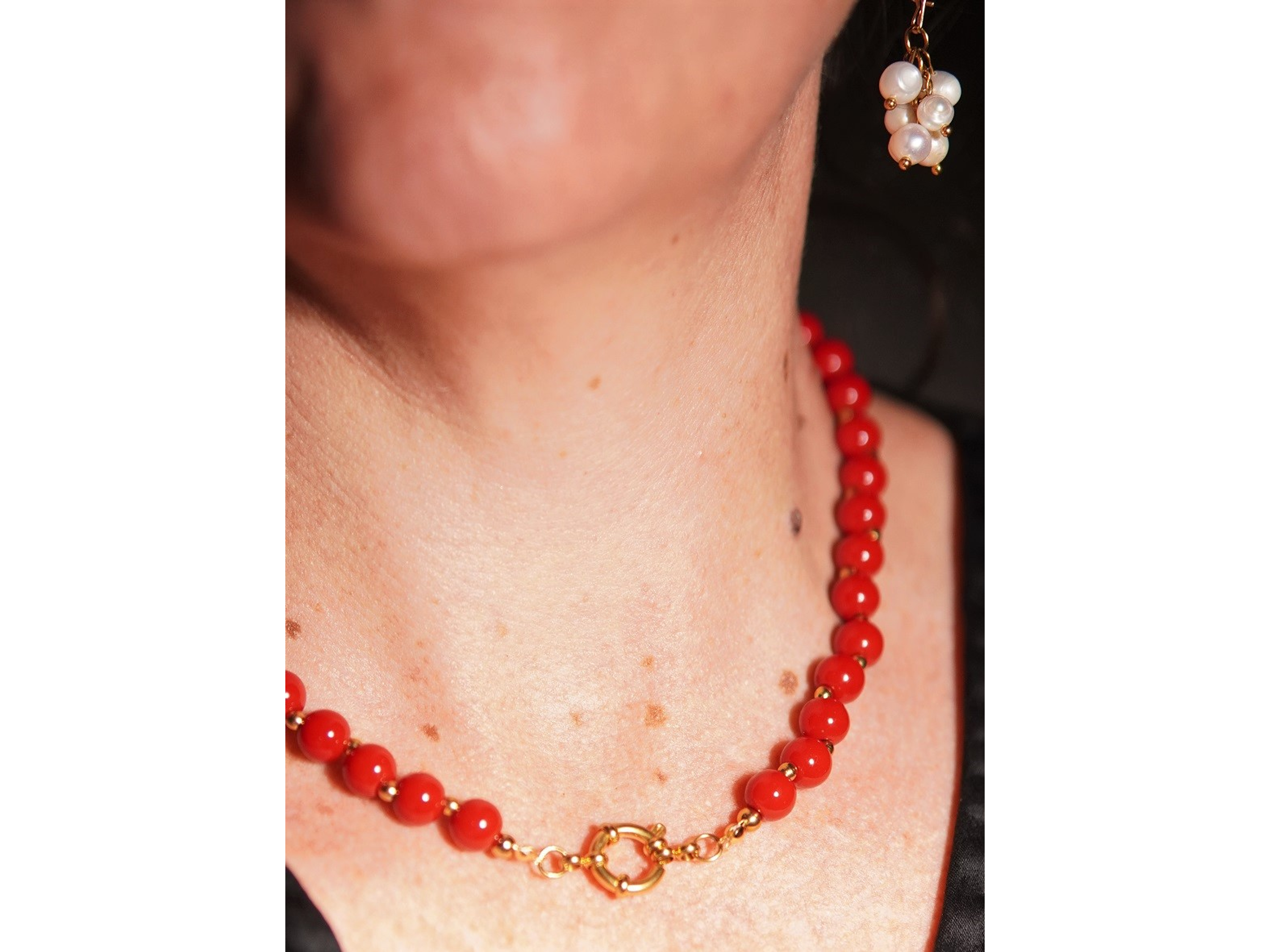 Gargantilla choker jade rojo natural chapado en oro 18k Terranova 10