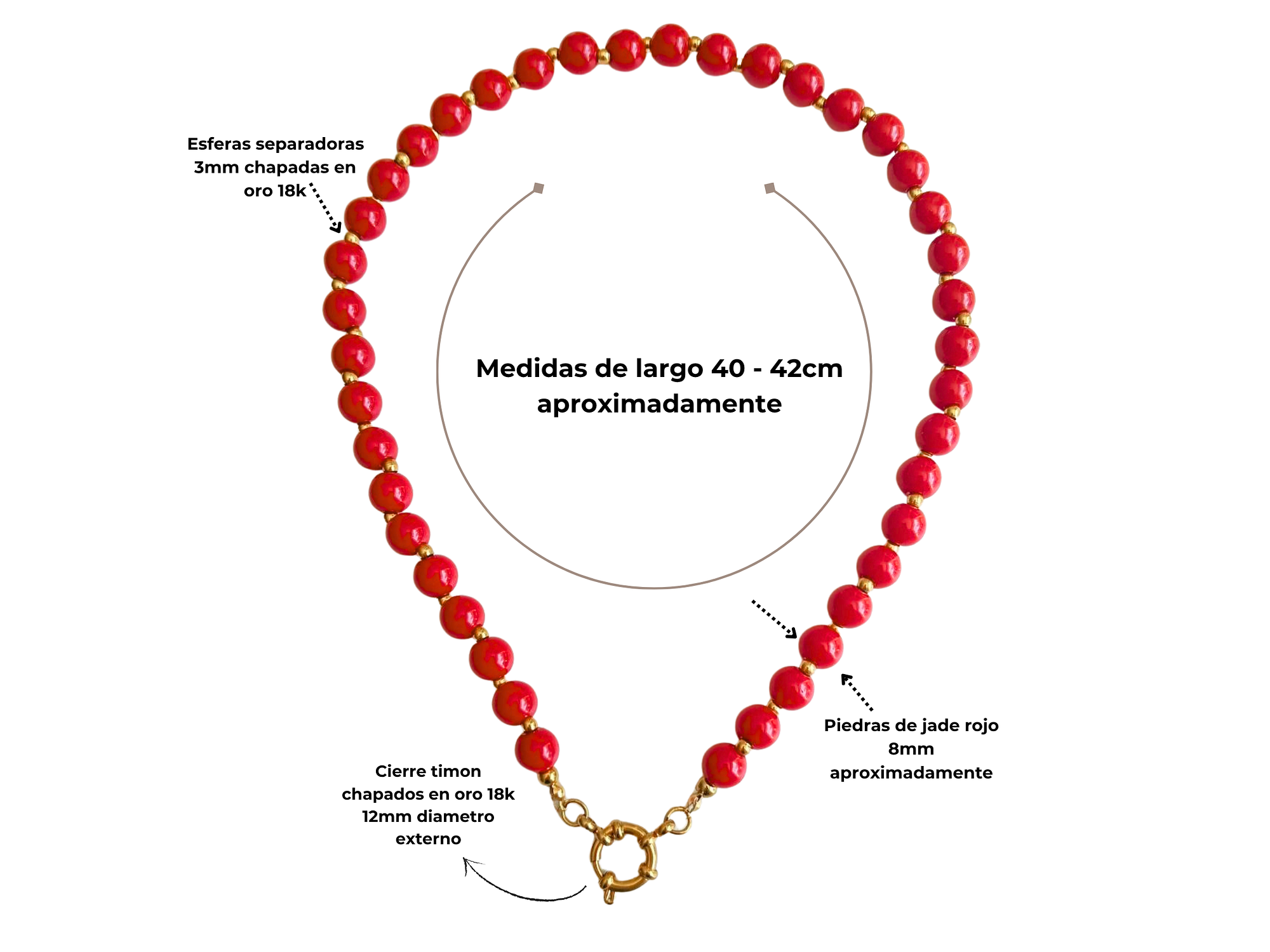 Gargantilla choker jade rojo natural chapado en oro 18k Terranova 4