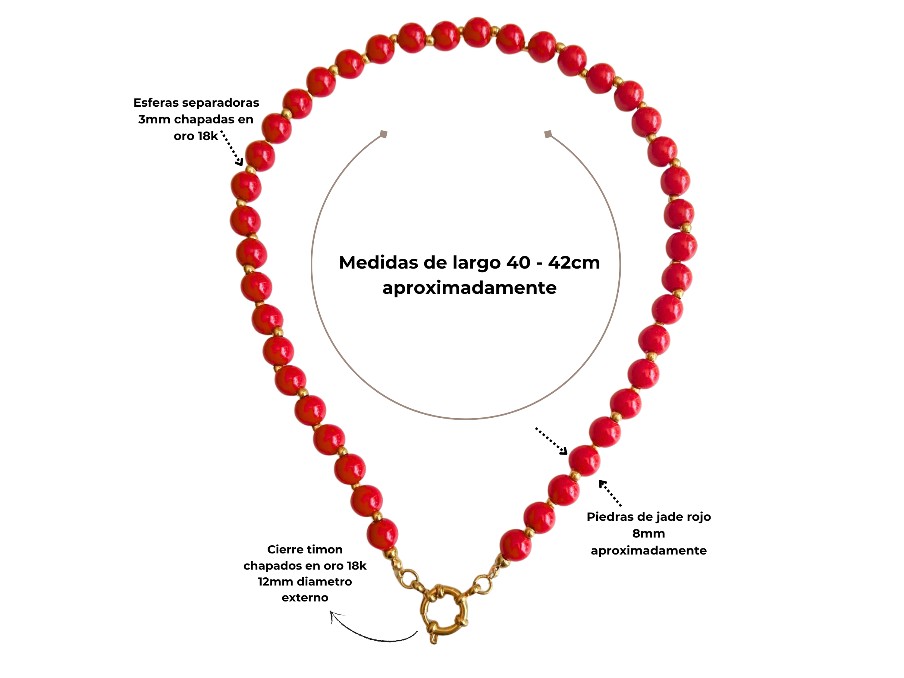 Gargantilla choker jade rojo natural chapado en oro 18k Terranova 4