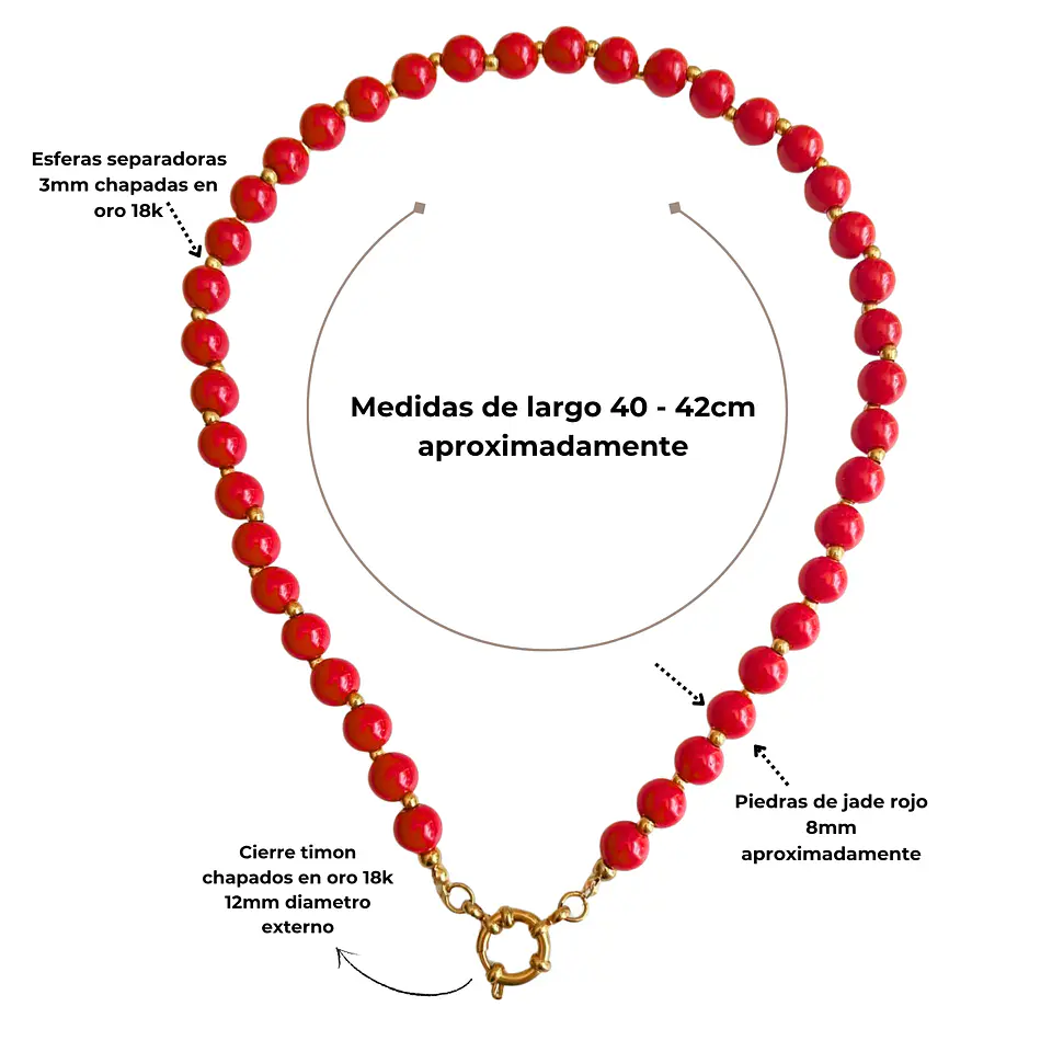 Gargantilla choker jade rojo natural chapado en oro 18k Terranova 4