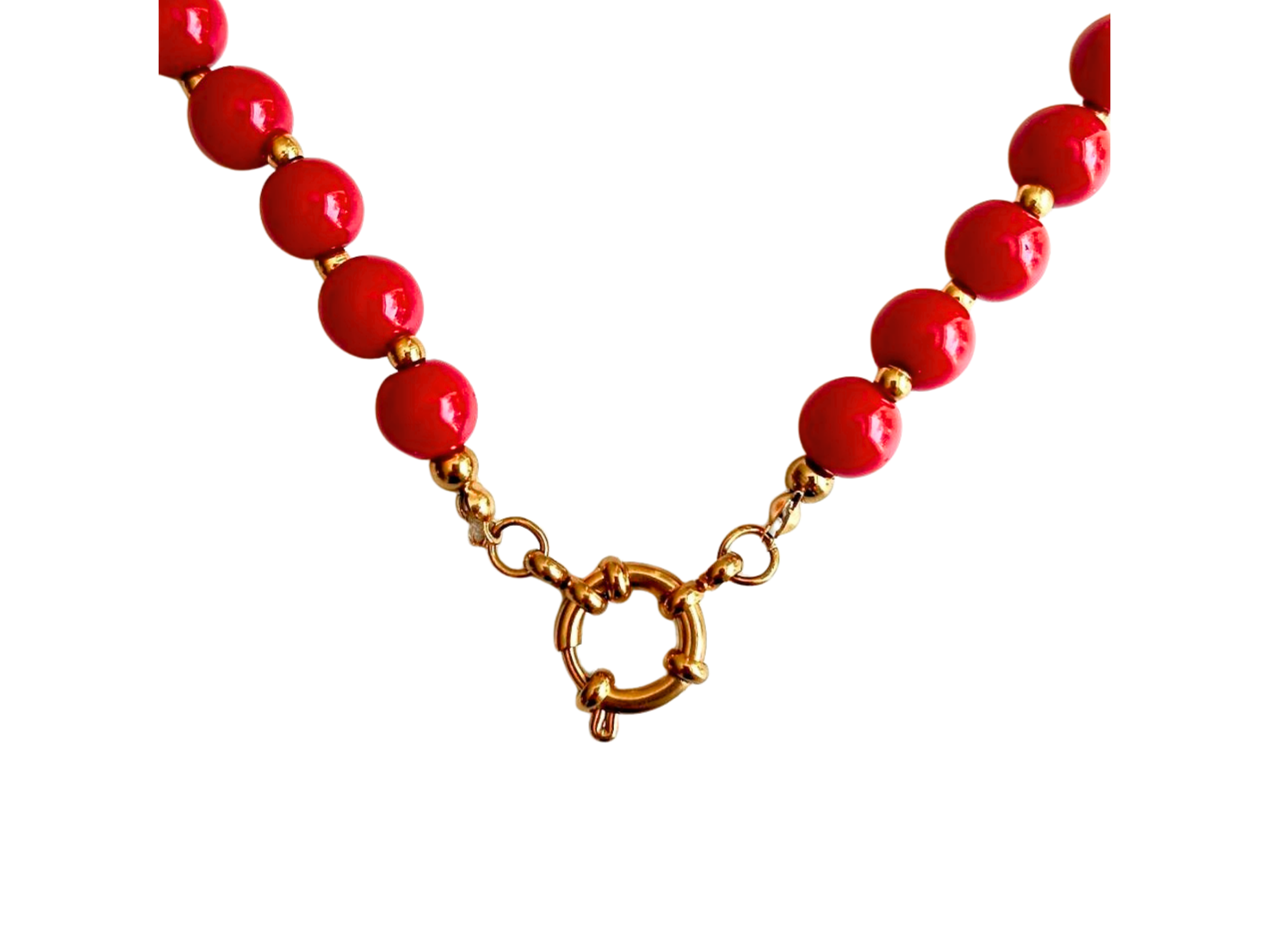 Gargantilla choker jade rojo natural chapado en oro 18k Terranova 11