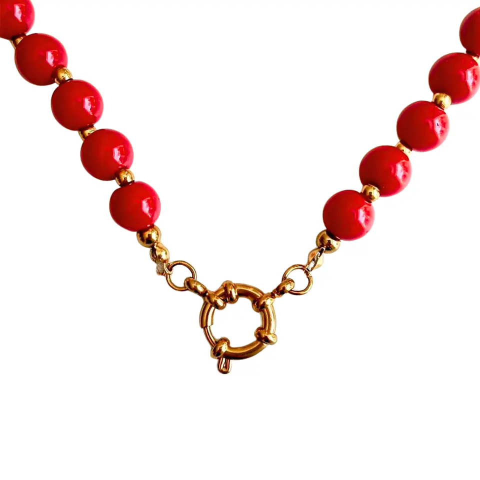 Gargantilla choker jade rojo natural chapado en oro 18k Terranova 11