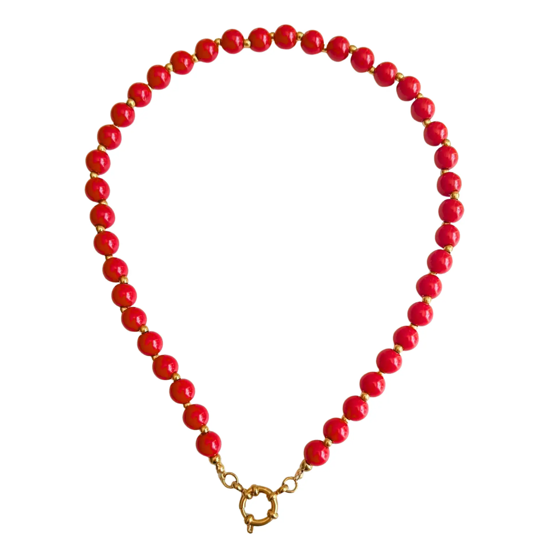 Gargantilla choker jade rojo natural chapado en oro 18k Terranova 1