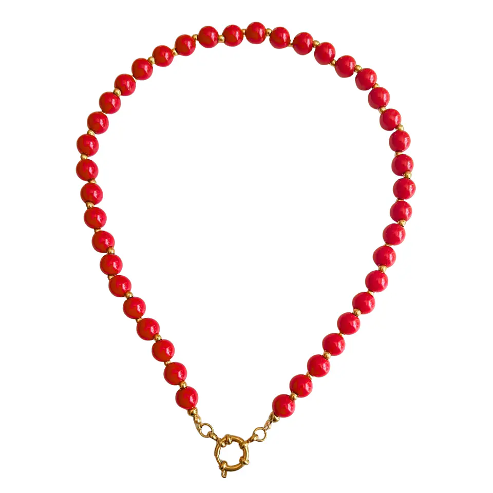 Gargantilla choker jade rojo natural chapado en oro 18k Terranova 1