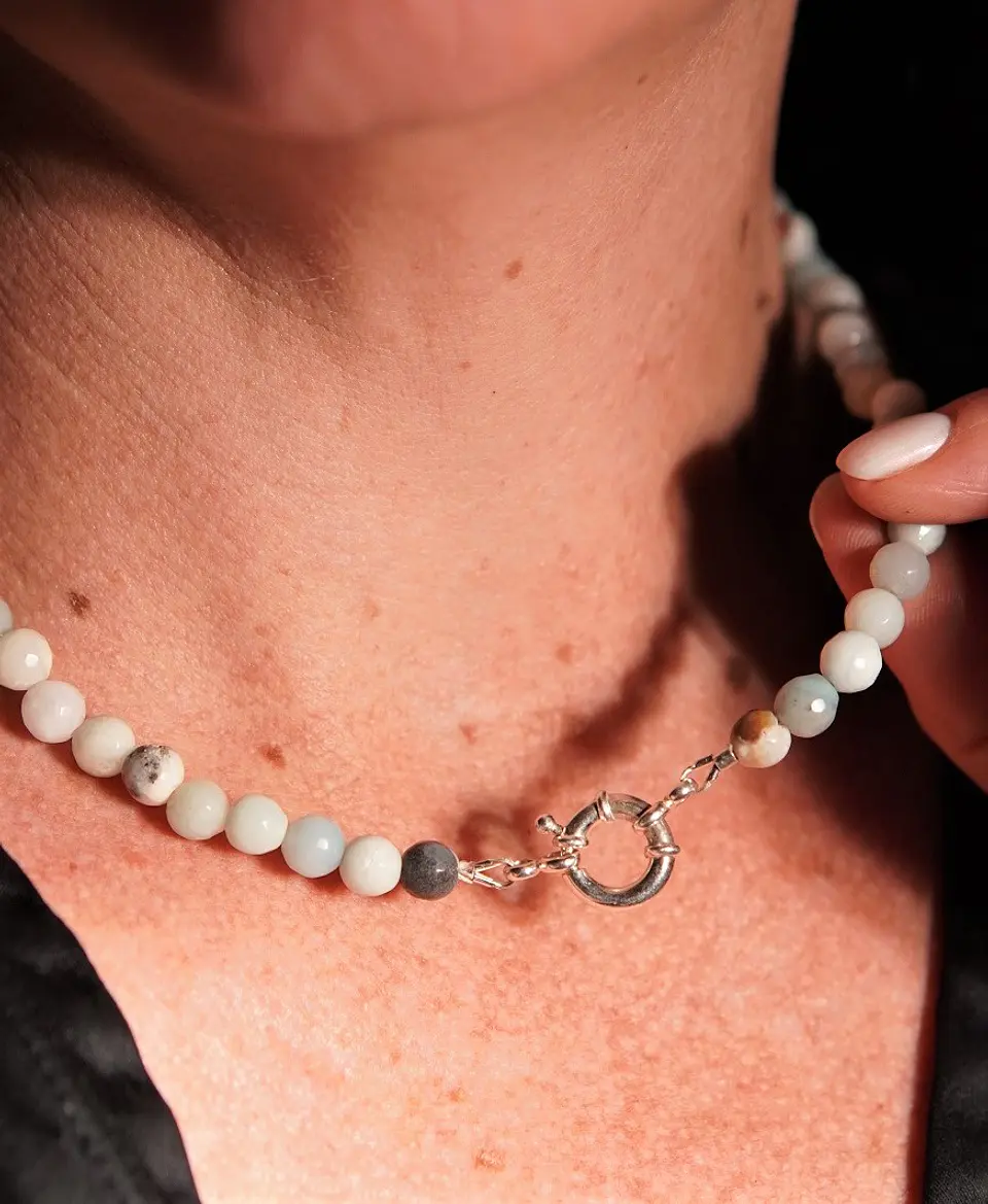 Gargantilla choker amazonita natural plata 925 Terranova 3