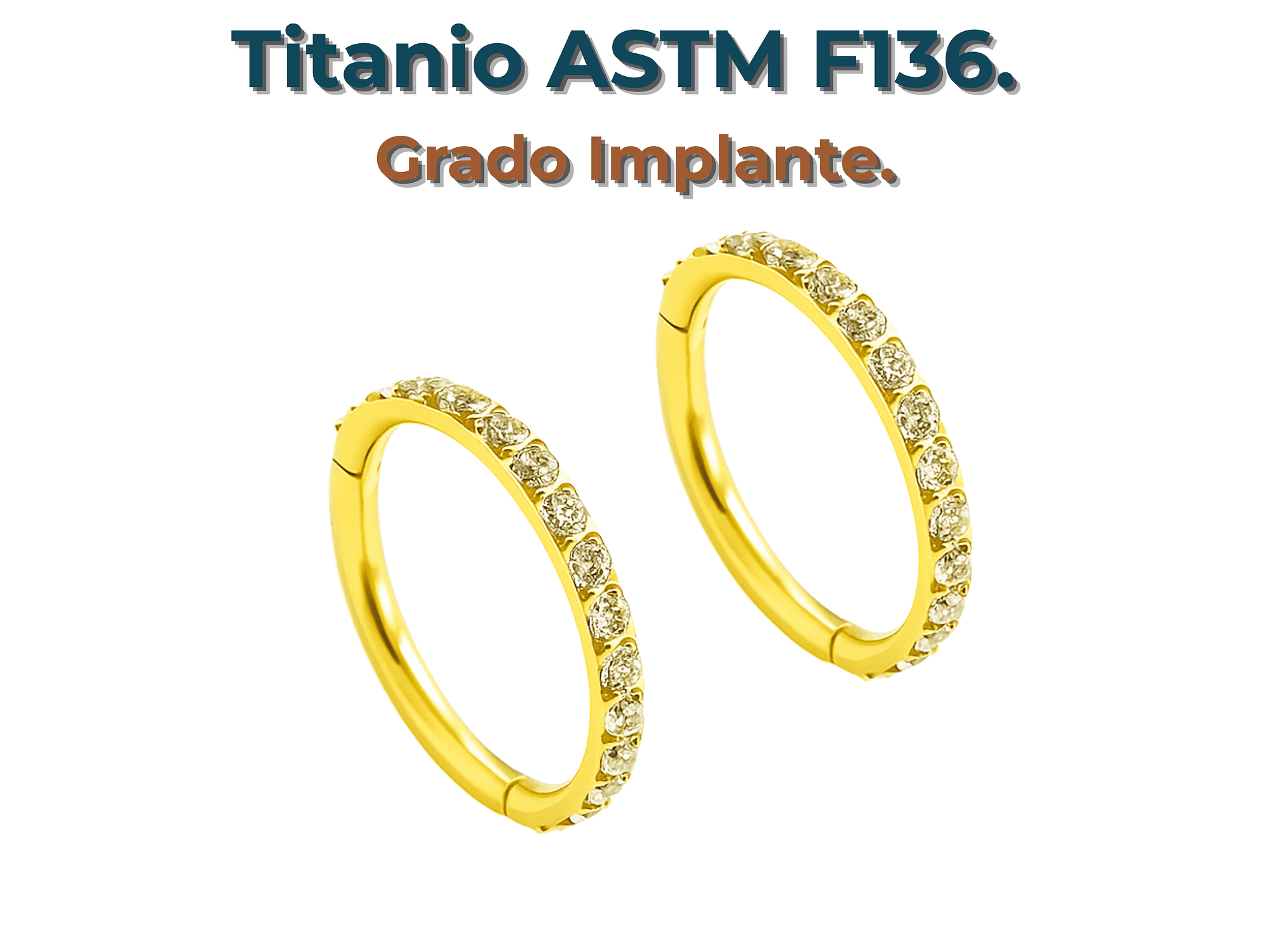 Argollas Huggies 8mm  16g Titanio F136 Zirconia Chapada Oro  1