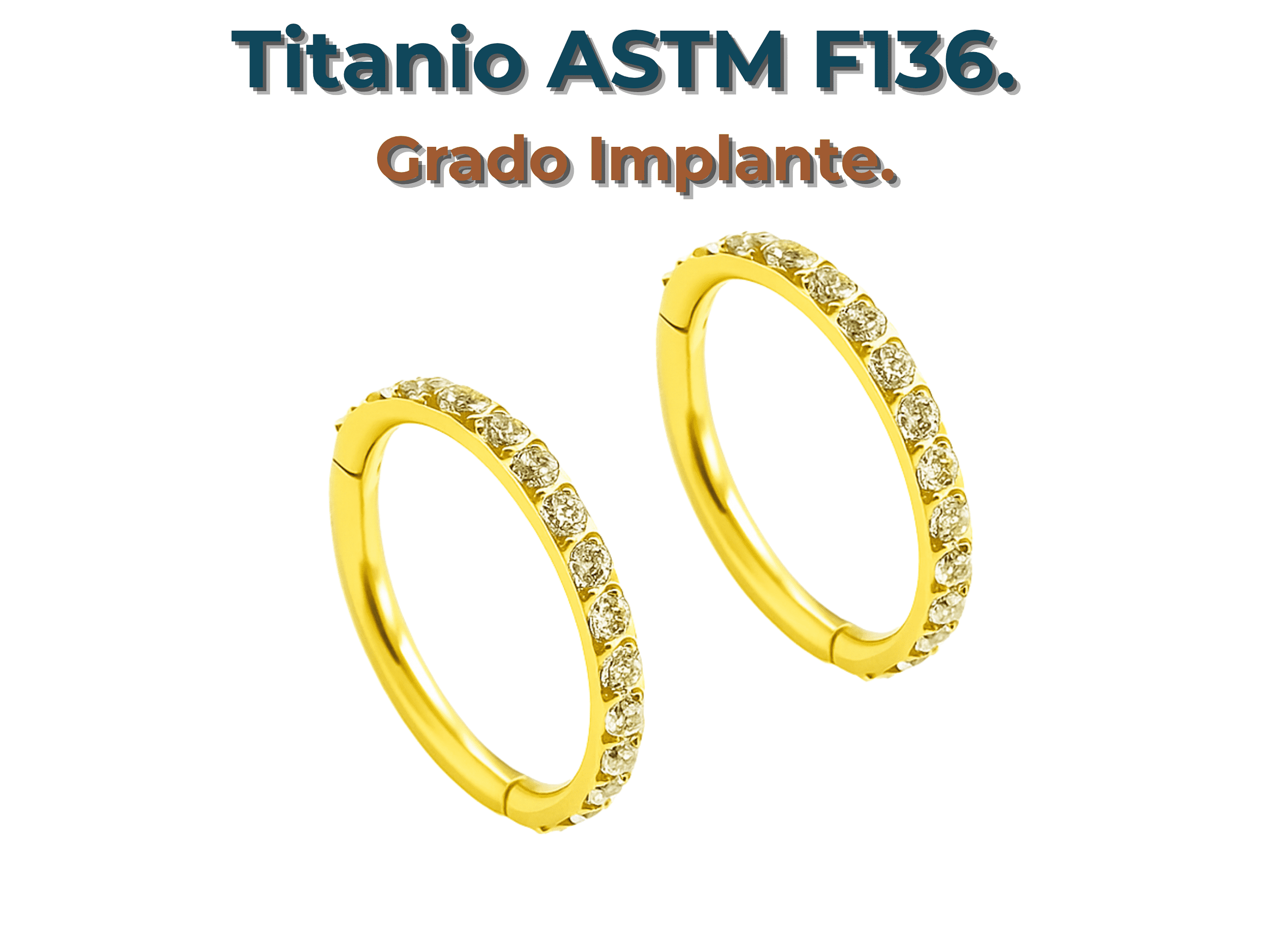 Argollas Huggies 8mm  16g Titanio F136 Zirconia Chapada Oro  1