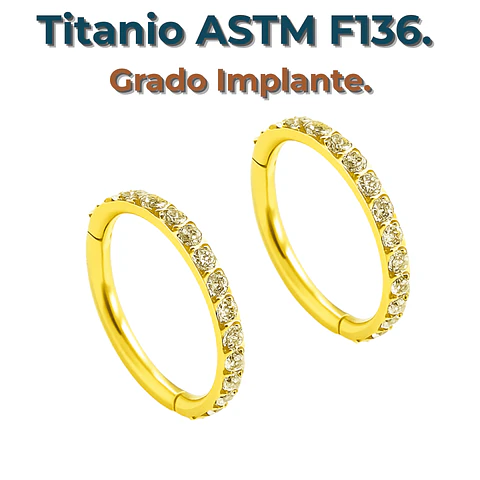 Argollas Emma 8mm 16G Titanio F136 Zirconia PVD oro 18k