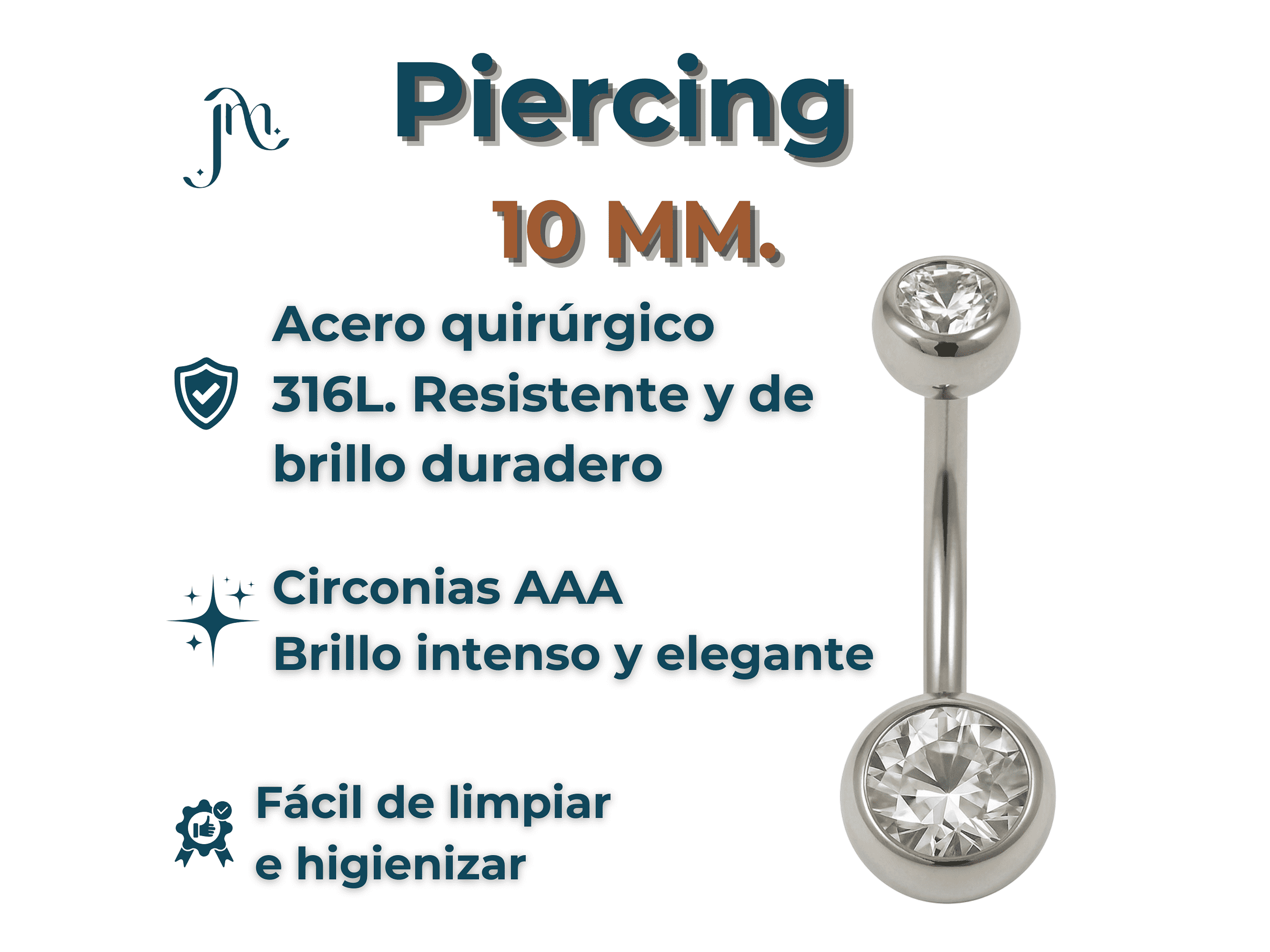 Piercing ombligo navel 10mm acero quirurgico 316L 2