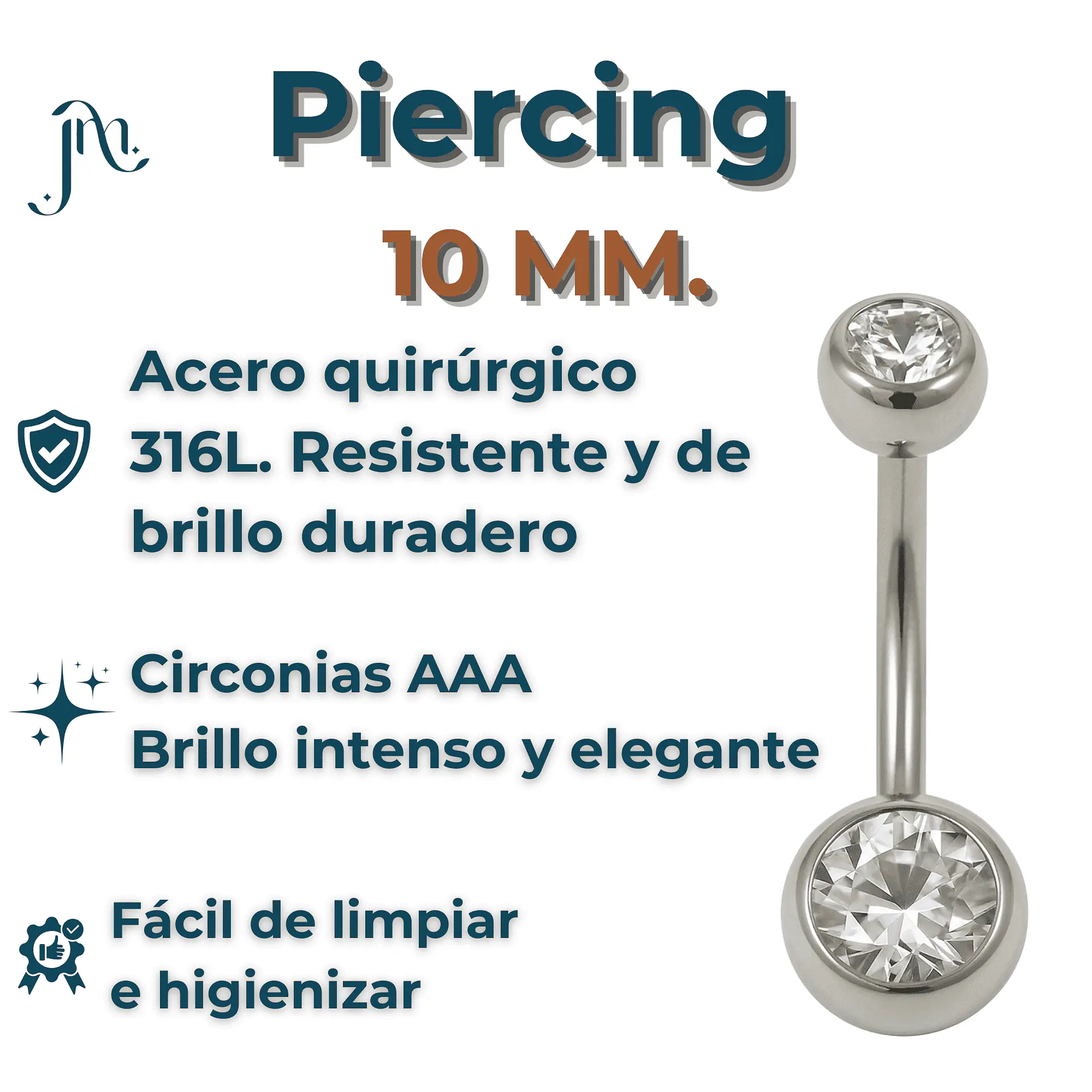 Piercing ombligo navel 10mm acero quirurgico 316L 2