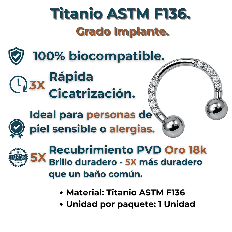 Piercing Septum 16g 8mm Titanio Astm F136 Aro Zirconia 2