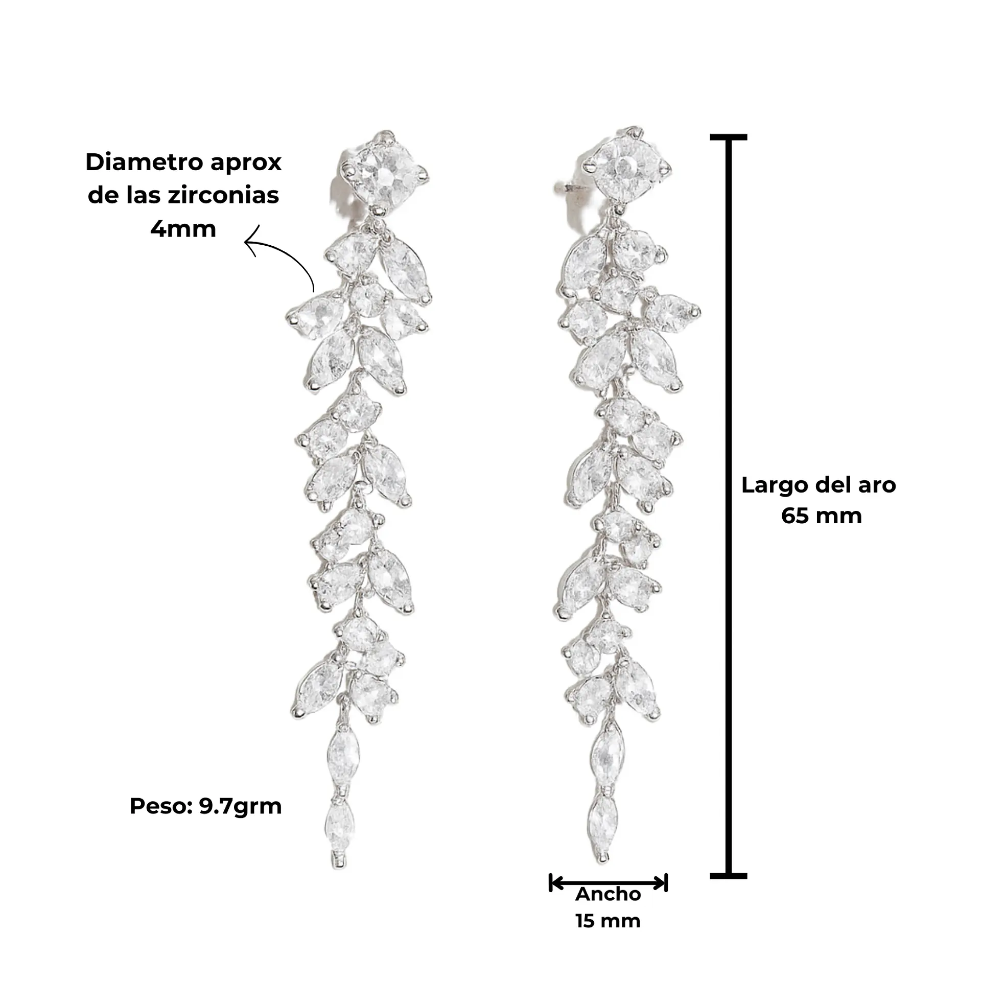 Aros largos Viviana sin perforacion zirconias fiesta 4