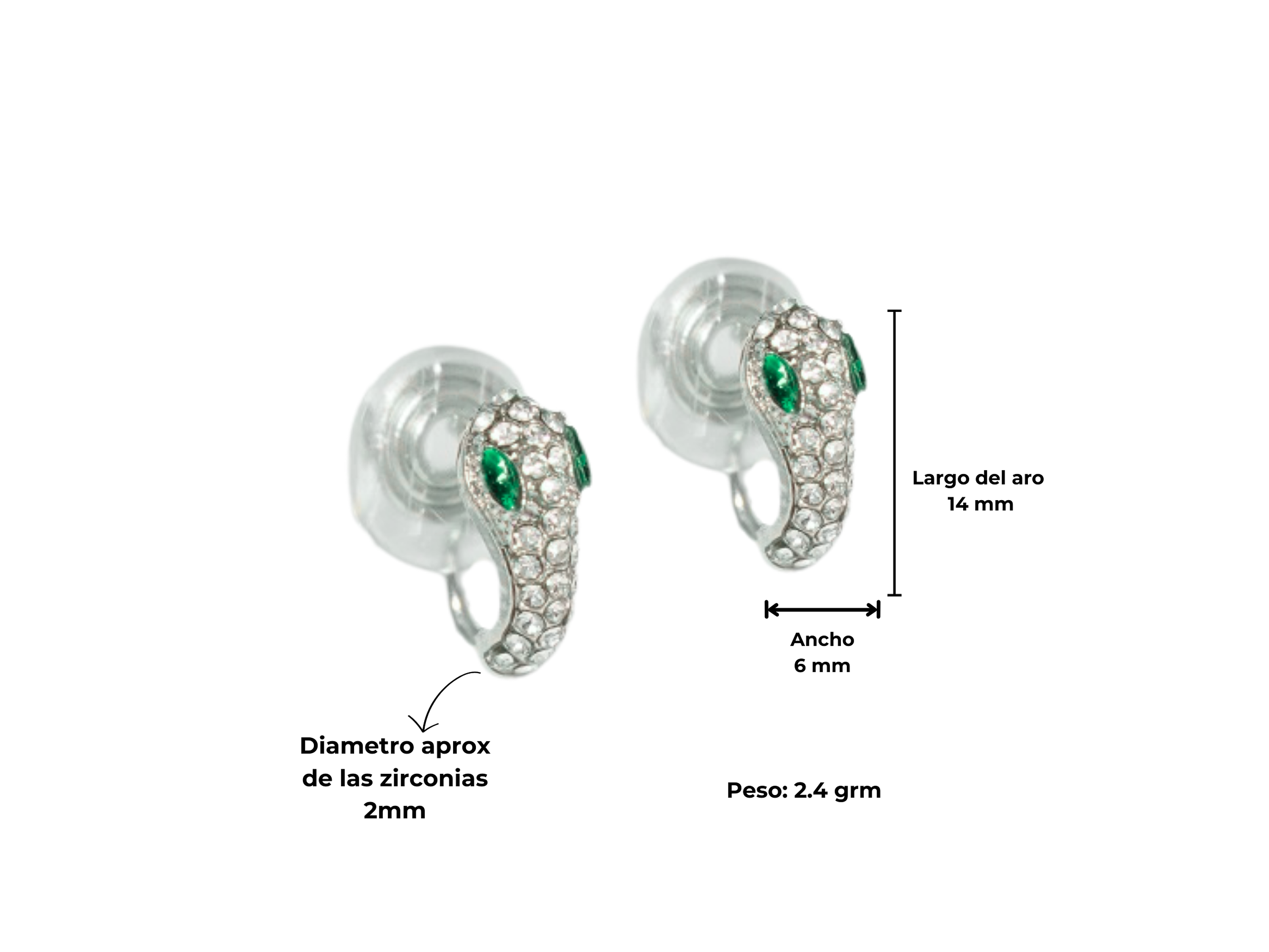 Aros sin perforacion serpiente Cleo clip zirconias verdes 4