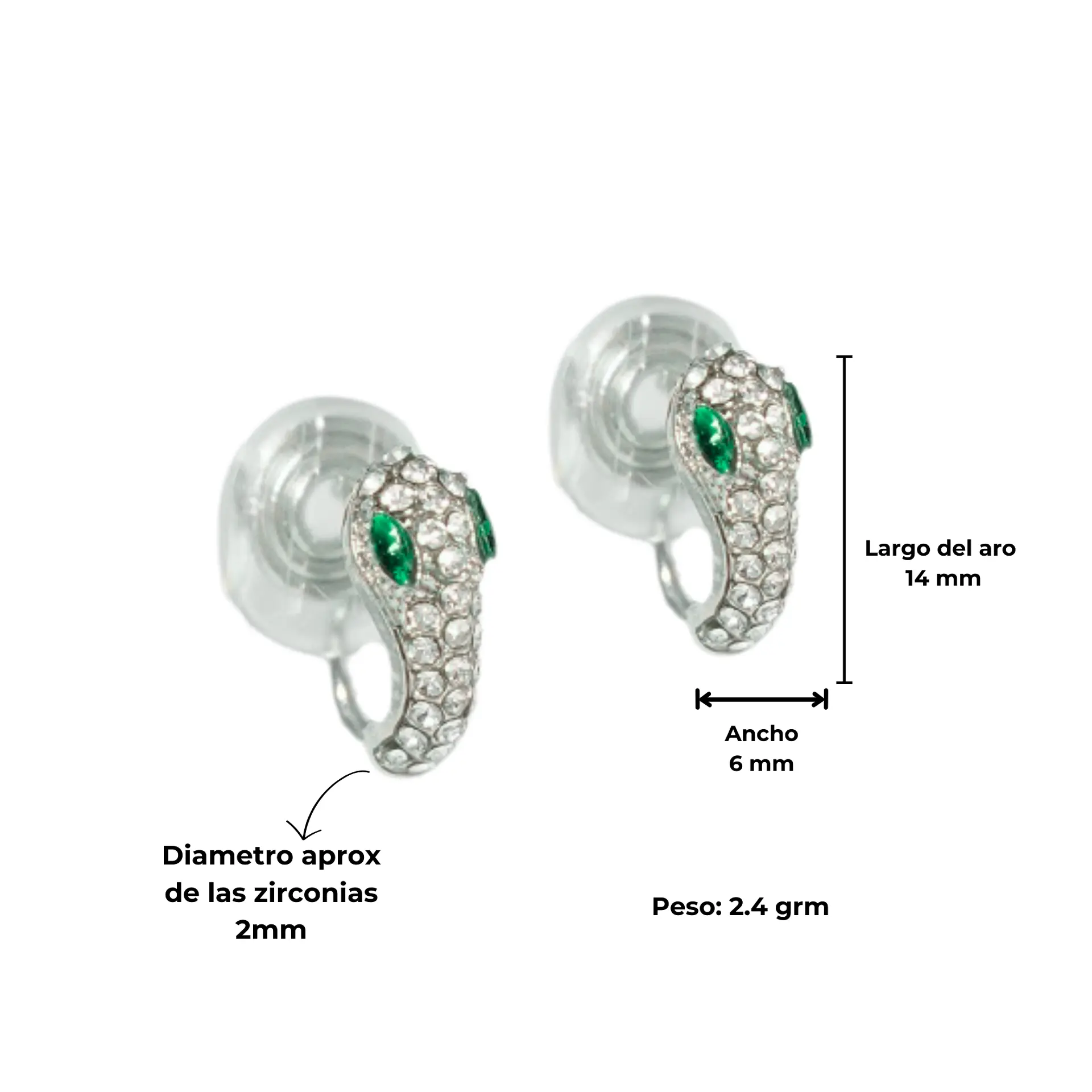 Aros sin perforacion serpiente Cleo clip zirconias verdes 4
