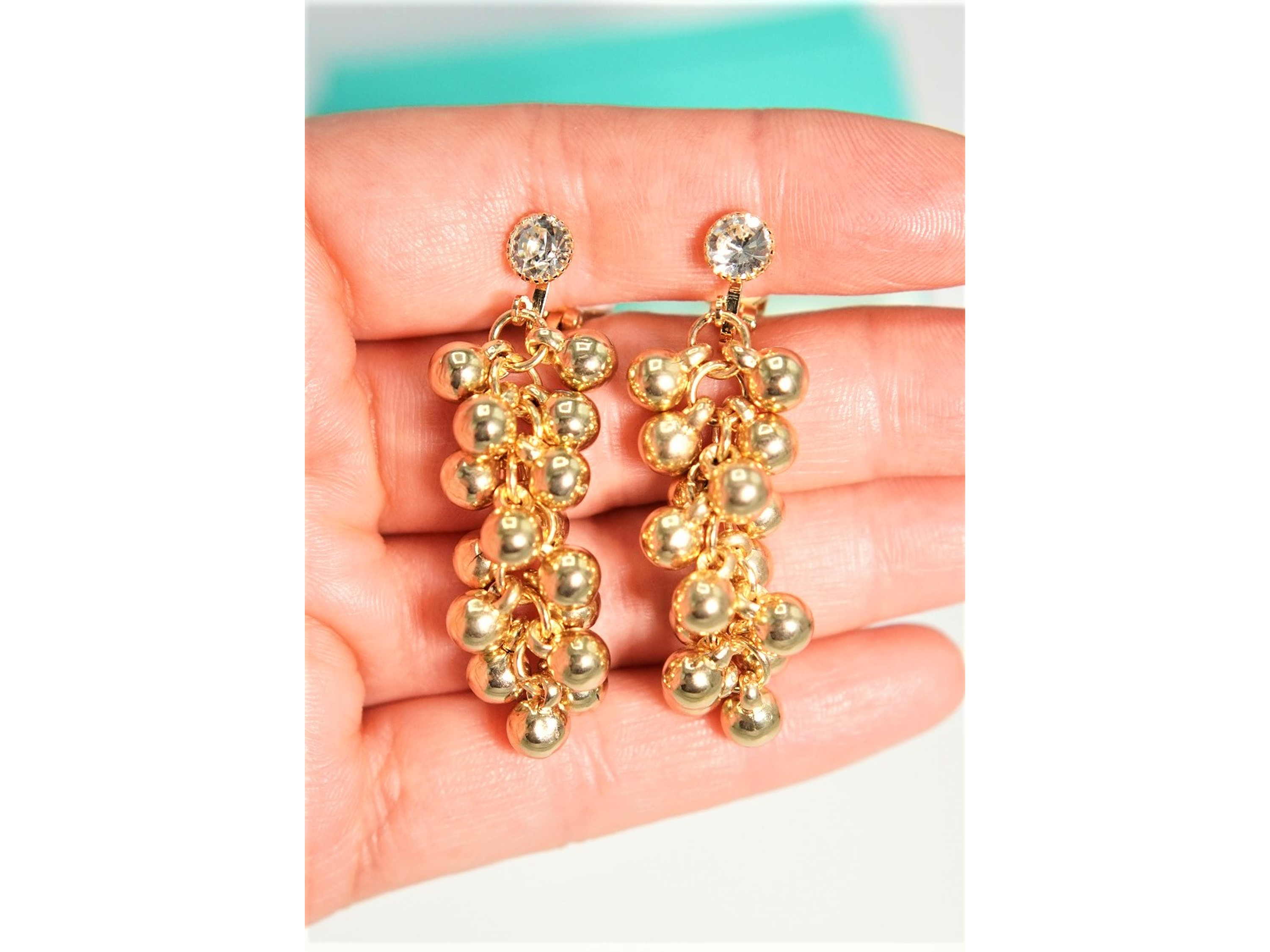 Aros largos Jade sin perforacion esferas cascada chapadas en oro 14k 6