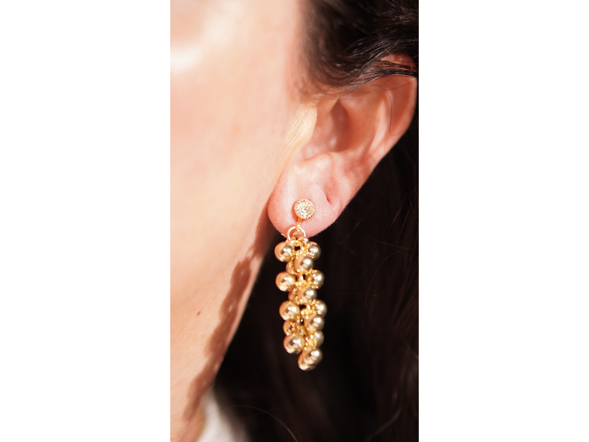 Aros largos Jade sin perforacion esferas cascada chapadas en oro 14k 8