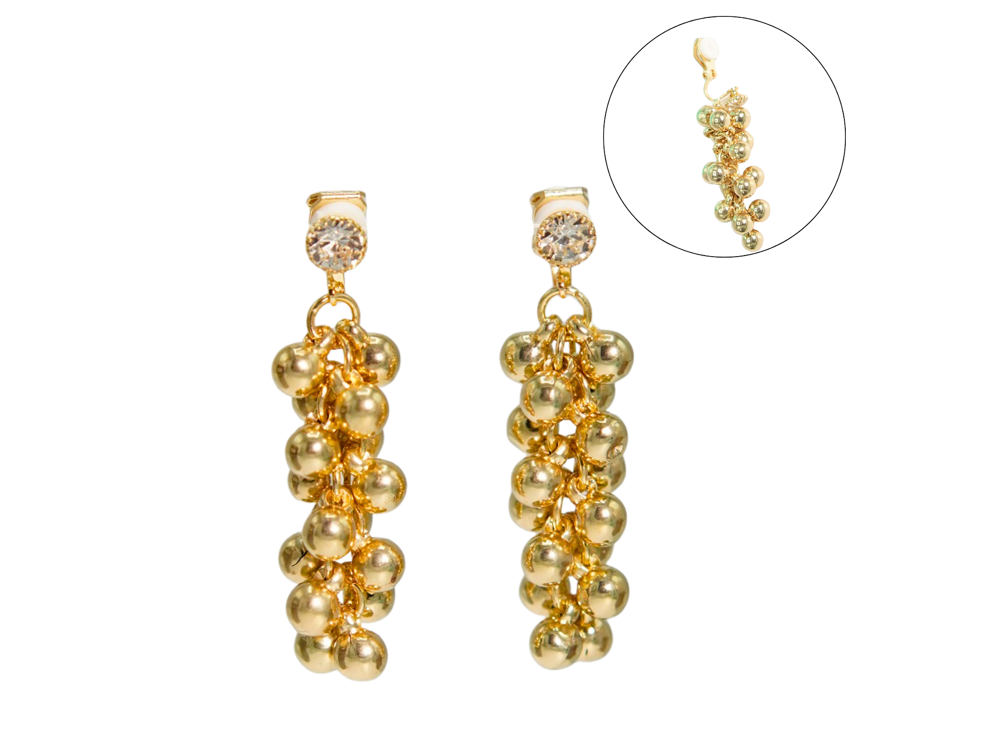 Aros largos Jade sin perforacion esferas cascada chapadas en oro 14k 1