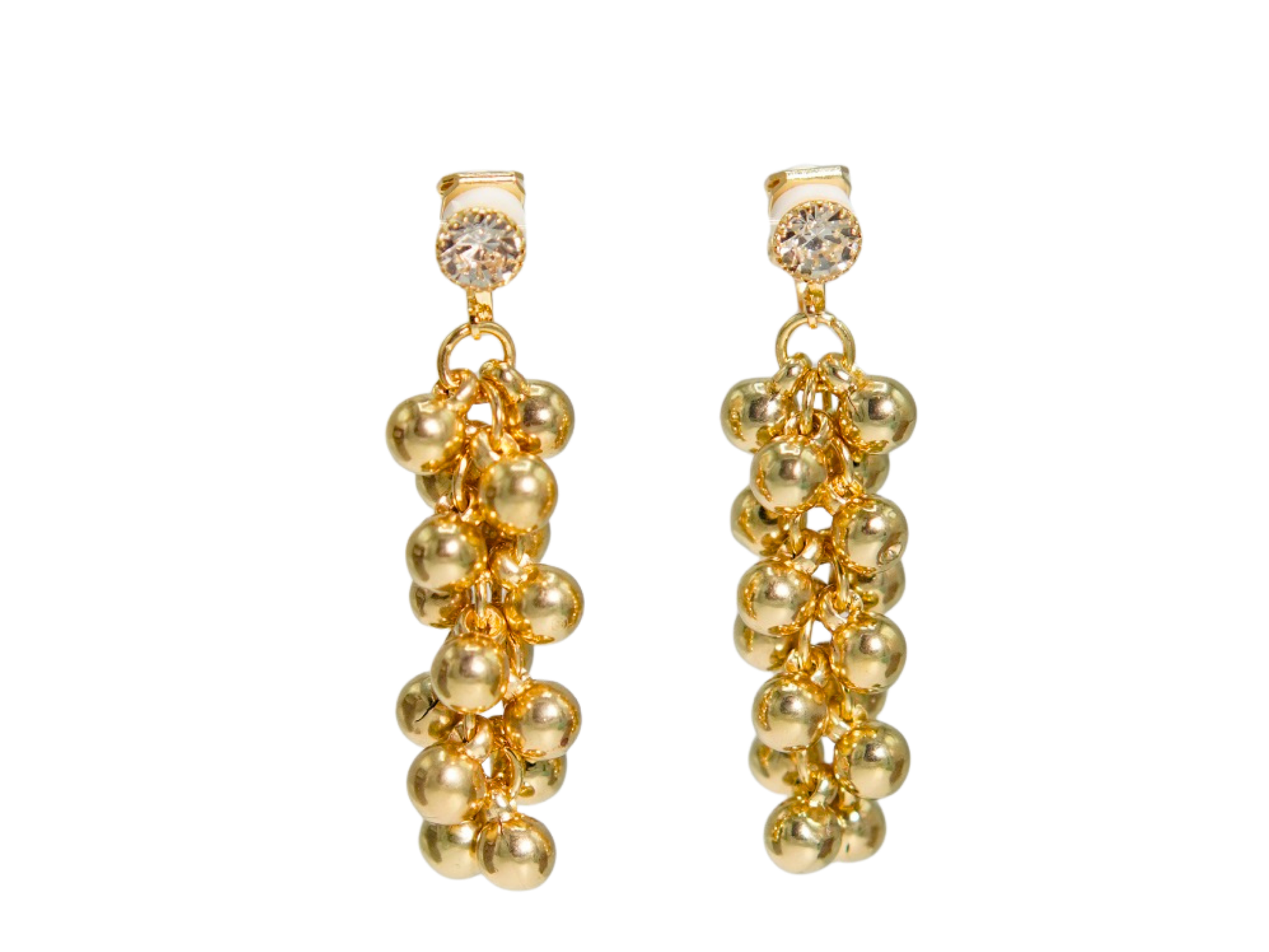 Aros largos Jade sin perforacion esferas cascada chapadas en oro 14k 9