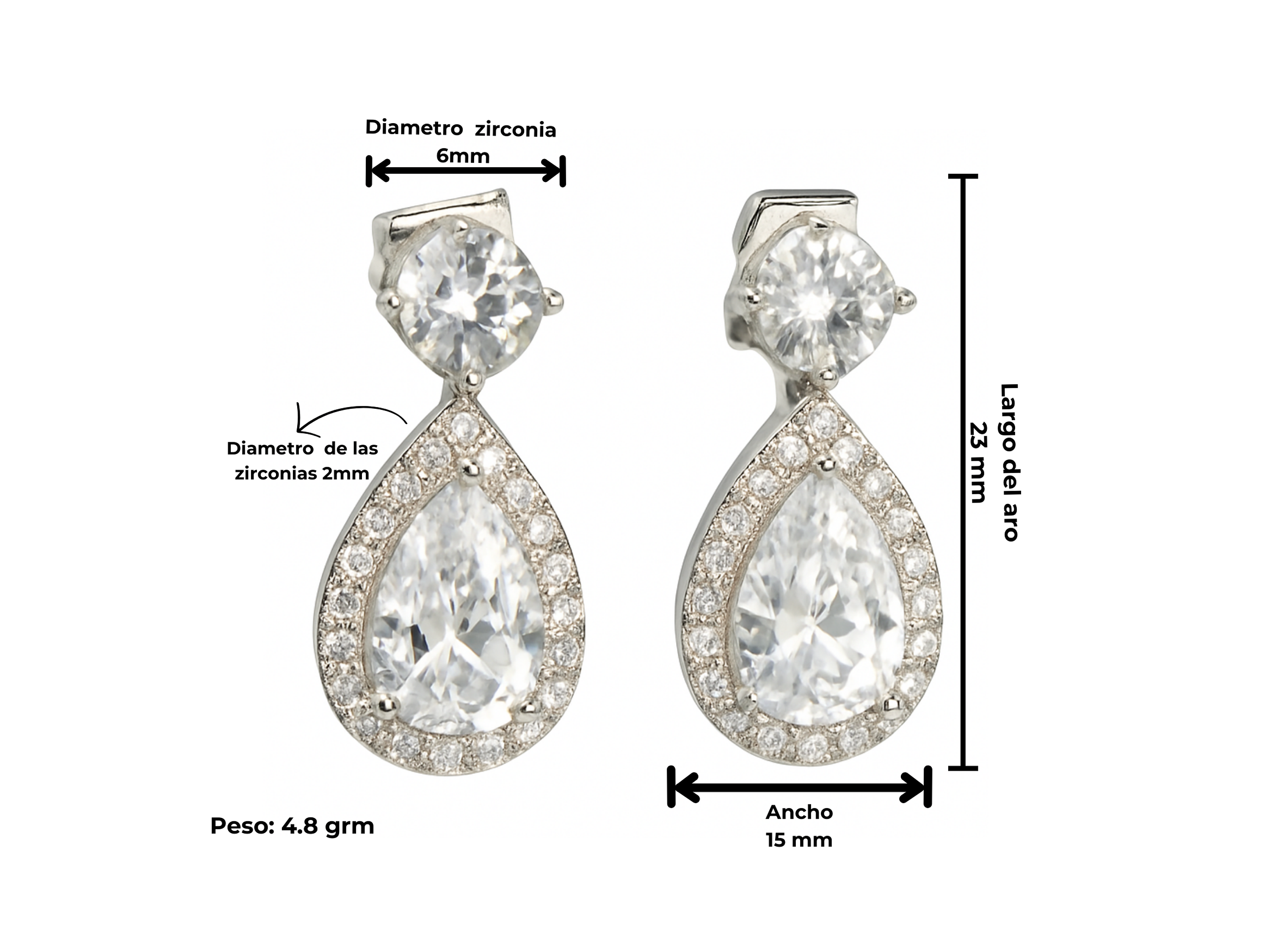 Aros largos sin perforacion Isabella elegantes zirconias 4