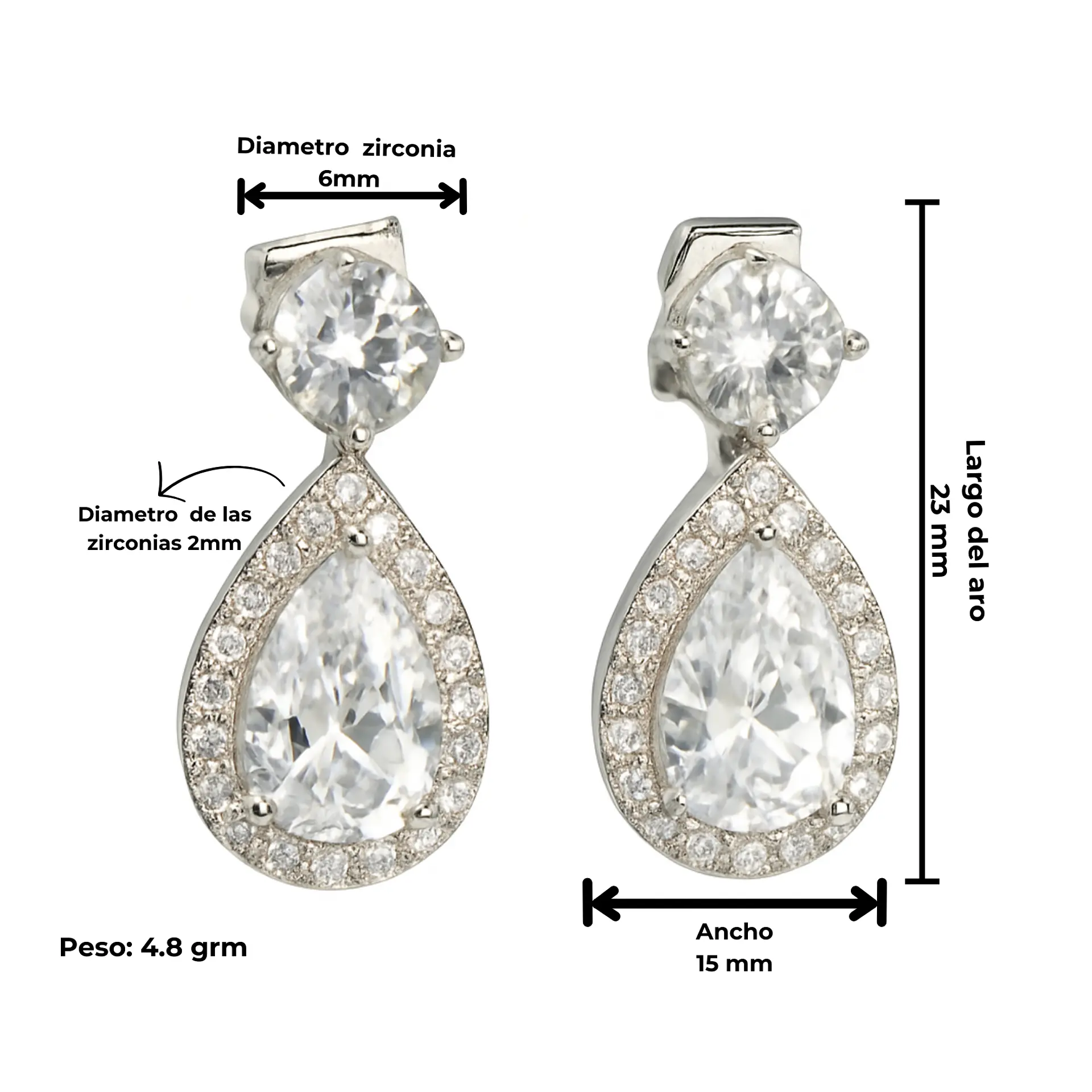 Aros largos sin perforacion Isabella elegantes zirconias 4